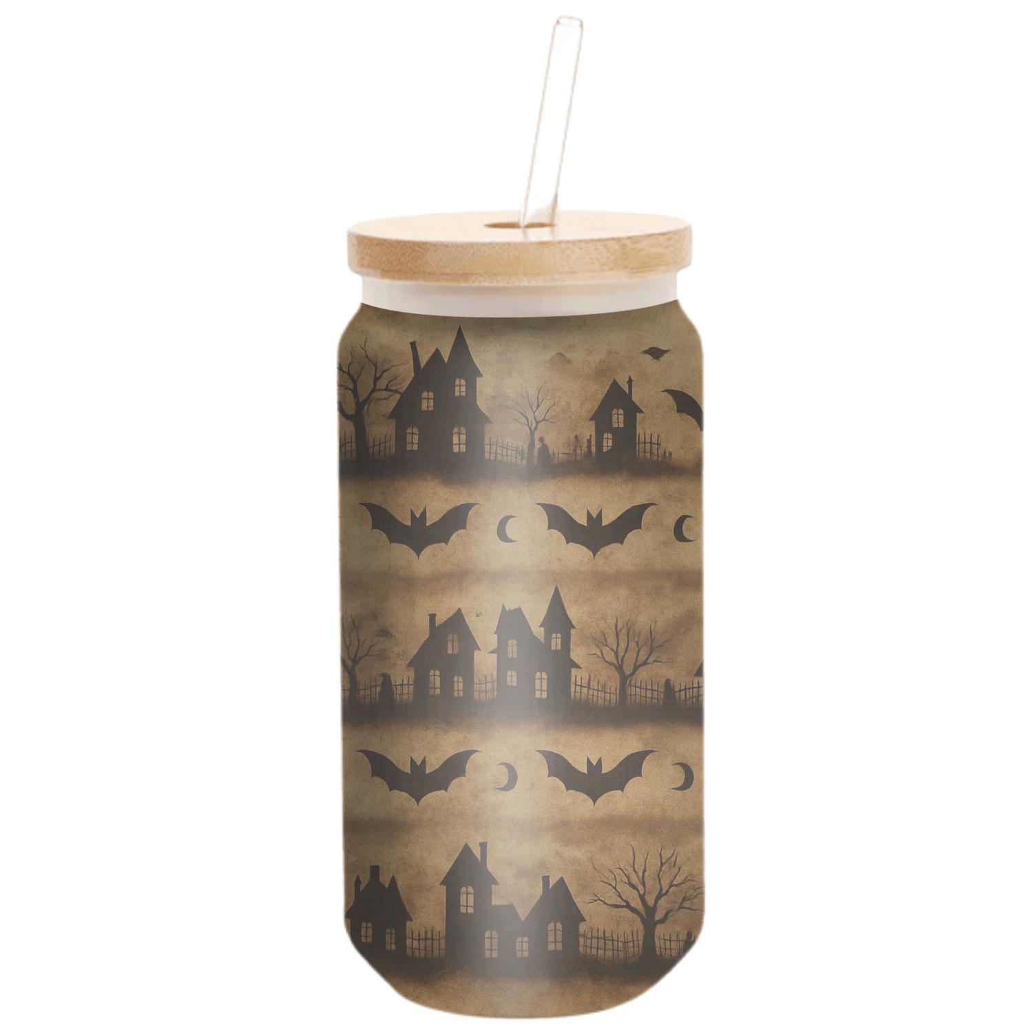 Sepia Haunted Horizon Bands With Bat Mirrors On Parchment Sepia Background premium crystal drinkware
