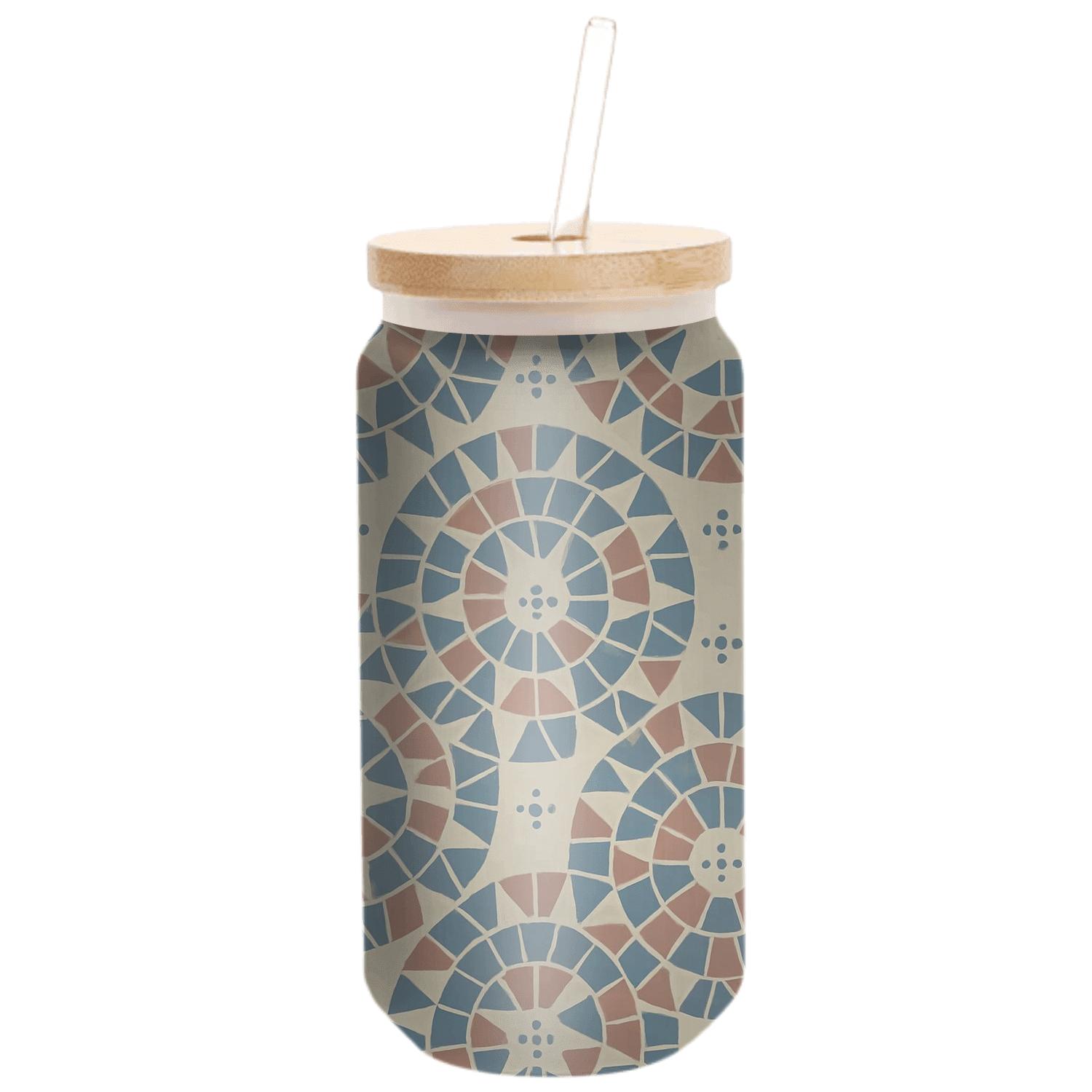 Sun Dial Triangle Mosaic With Dot Rosettes artisan blown glass drinkware
