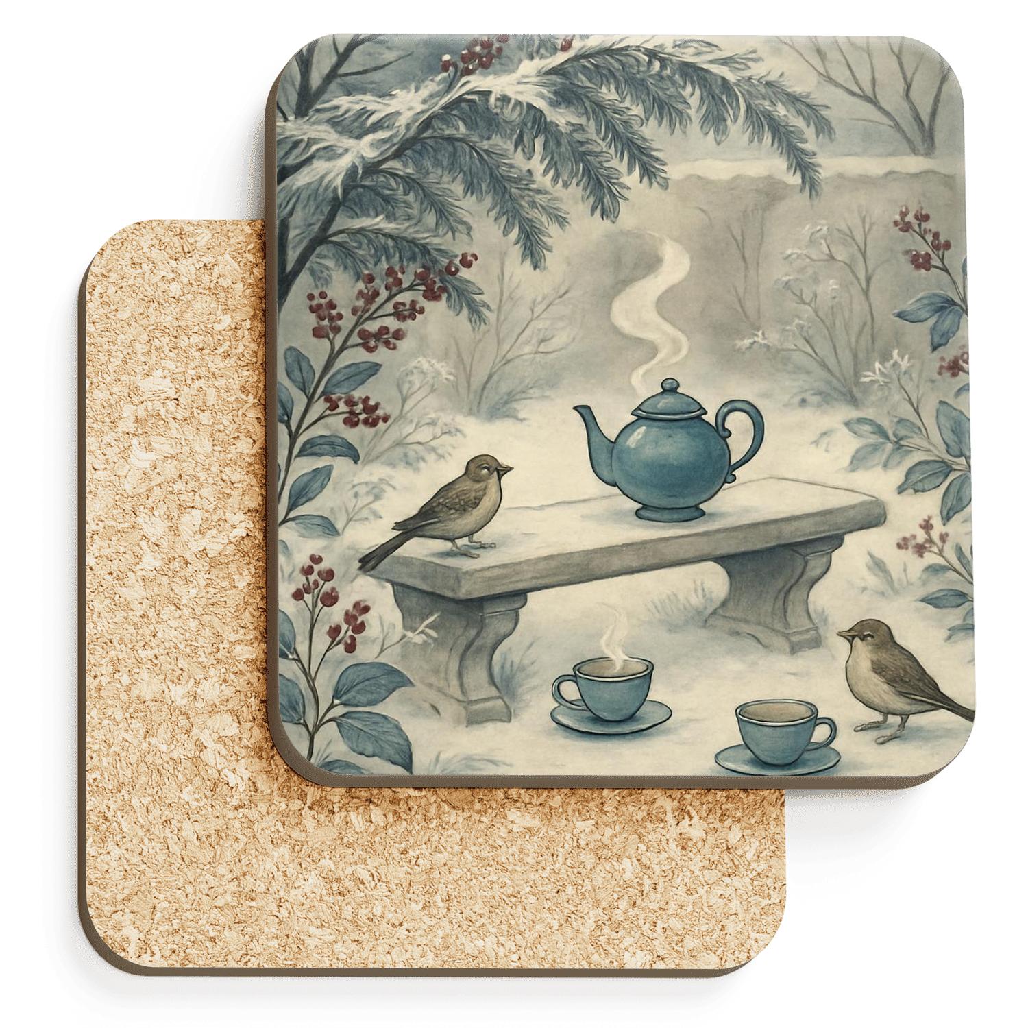 Winter Tea Garden Frost elegant tabletop coasters