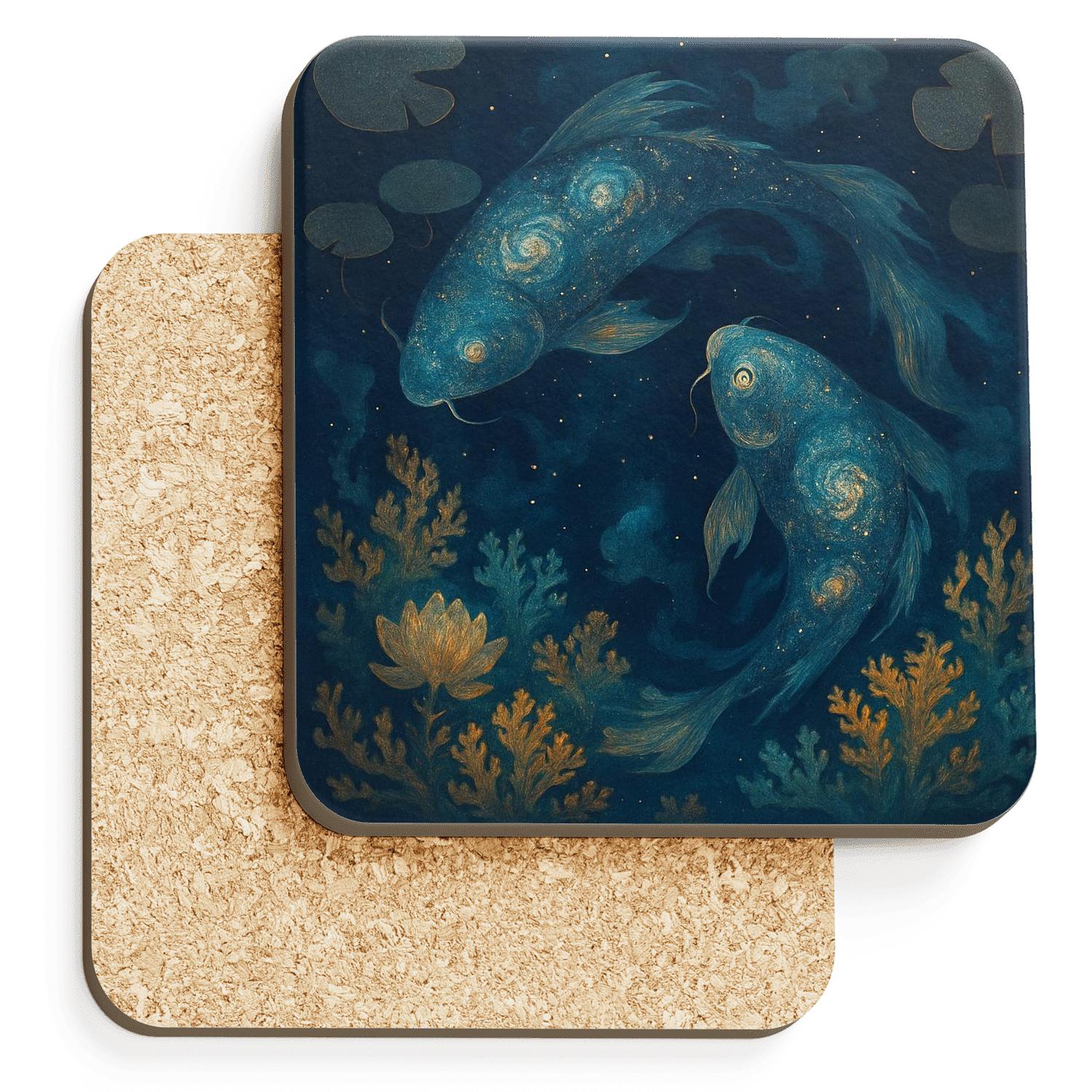 Koi Carp Nebula Garden personalized drink coasters