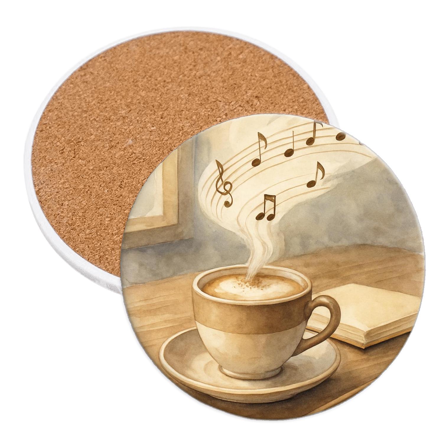 Steam As Sheet Music Cafe Still Life wooden table coasters