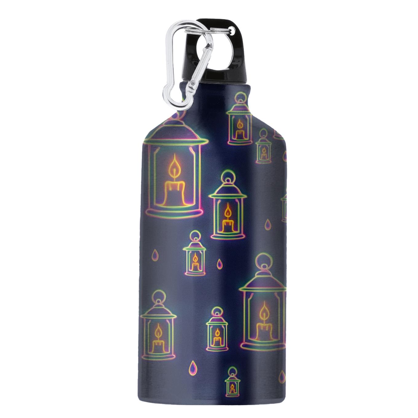 Neon Lantern Carnival Scatter On Deep Navy Night Background athletic sports bottles