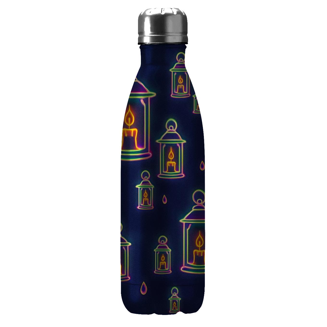 Neon Lantern Carnival Scatter On Deep Navy Night Background custom water bottles