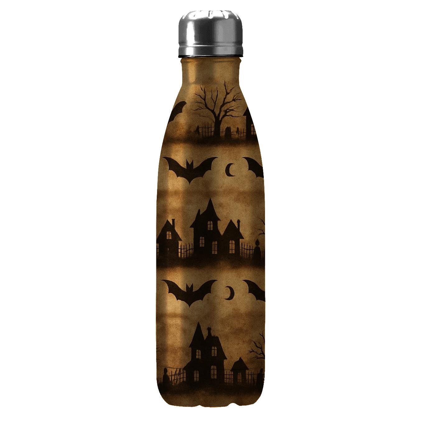 Sepia Haunted Horizon Bands With Bat Mirrors On Parchment Sepia Background travel water bottles
