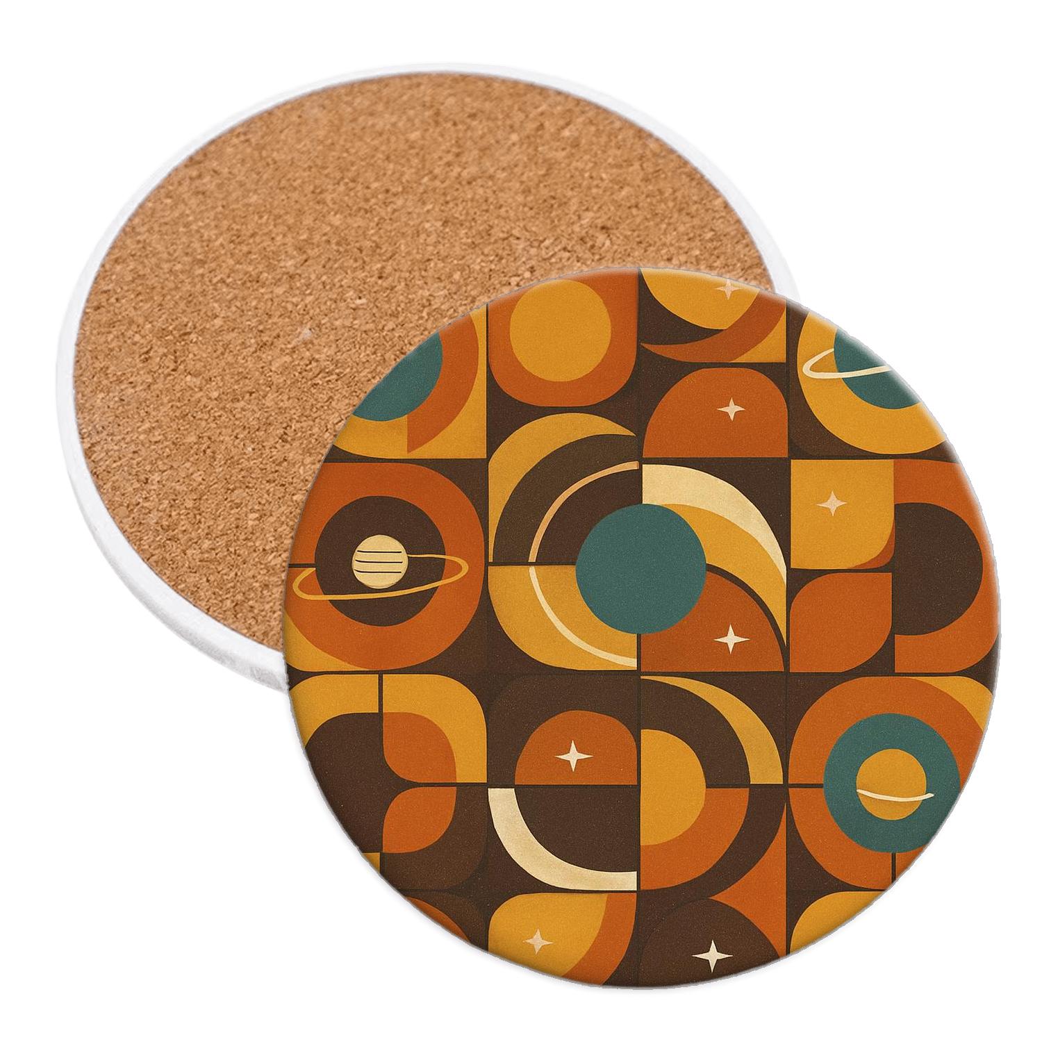 Groovy Orbit Tilework absorbent drink coasters