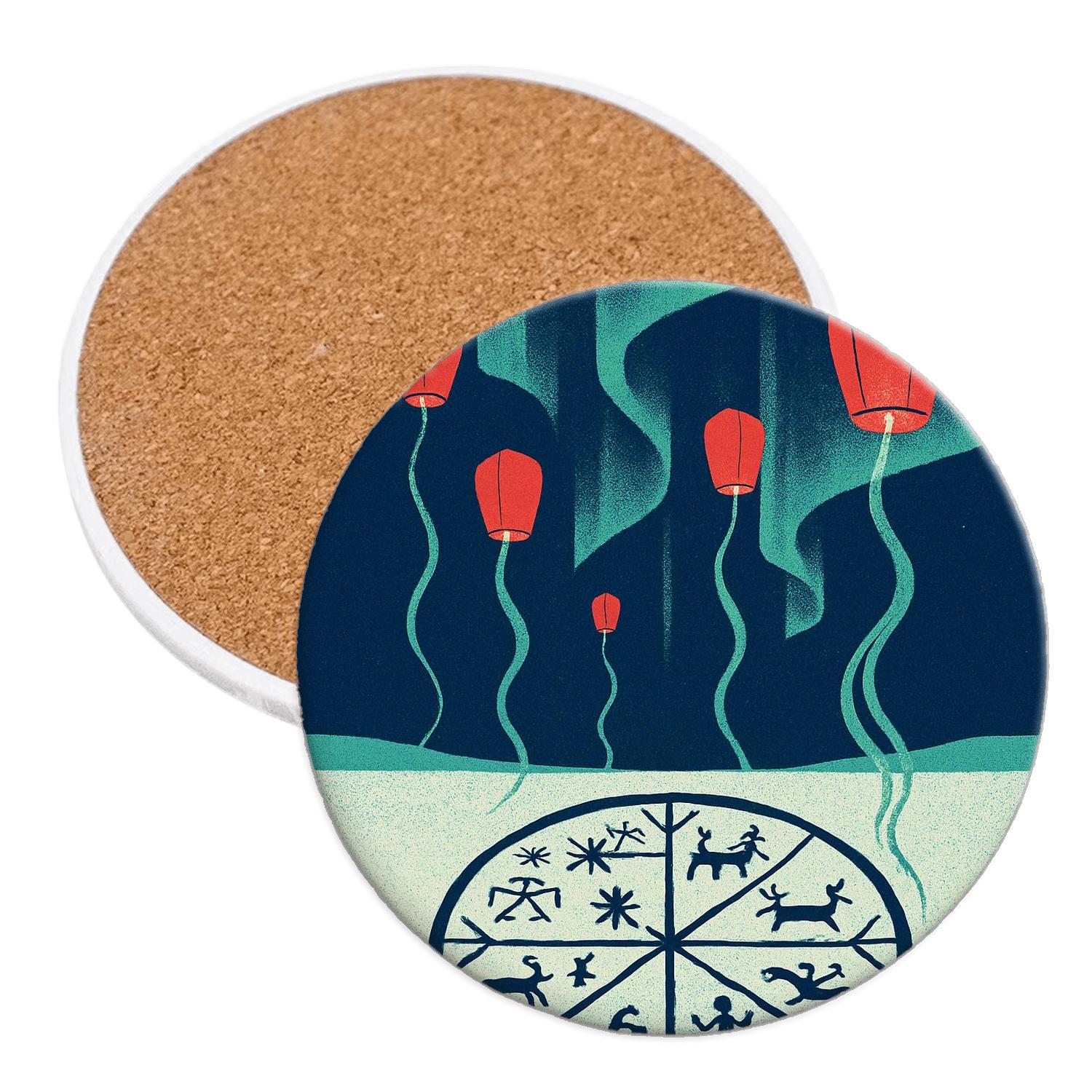 Aurora Drum Lanterns Arctic Fusion Festival decorative beverage coasters