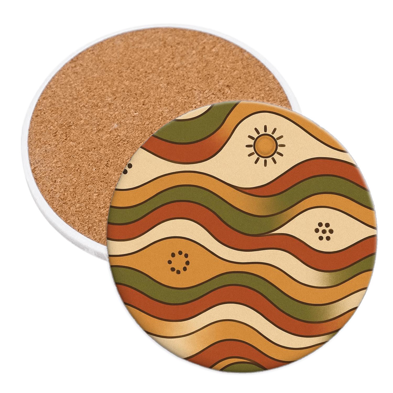 Sunken Lounge Wave Lines cork coaster sets