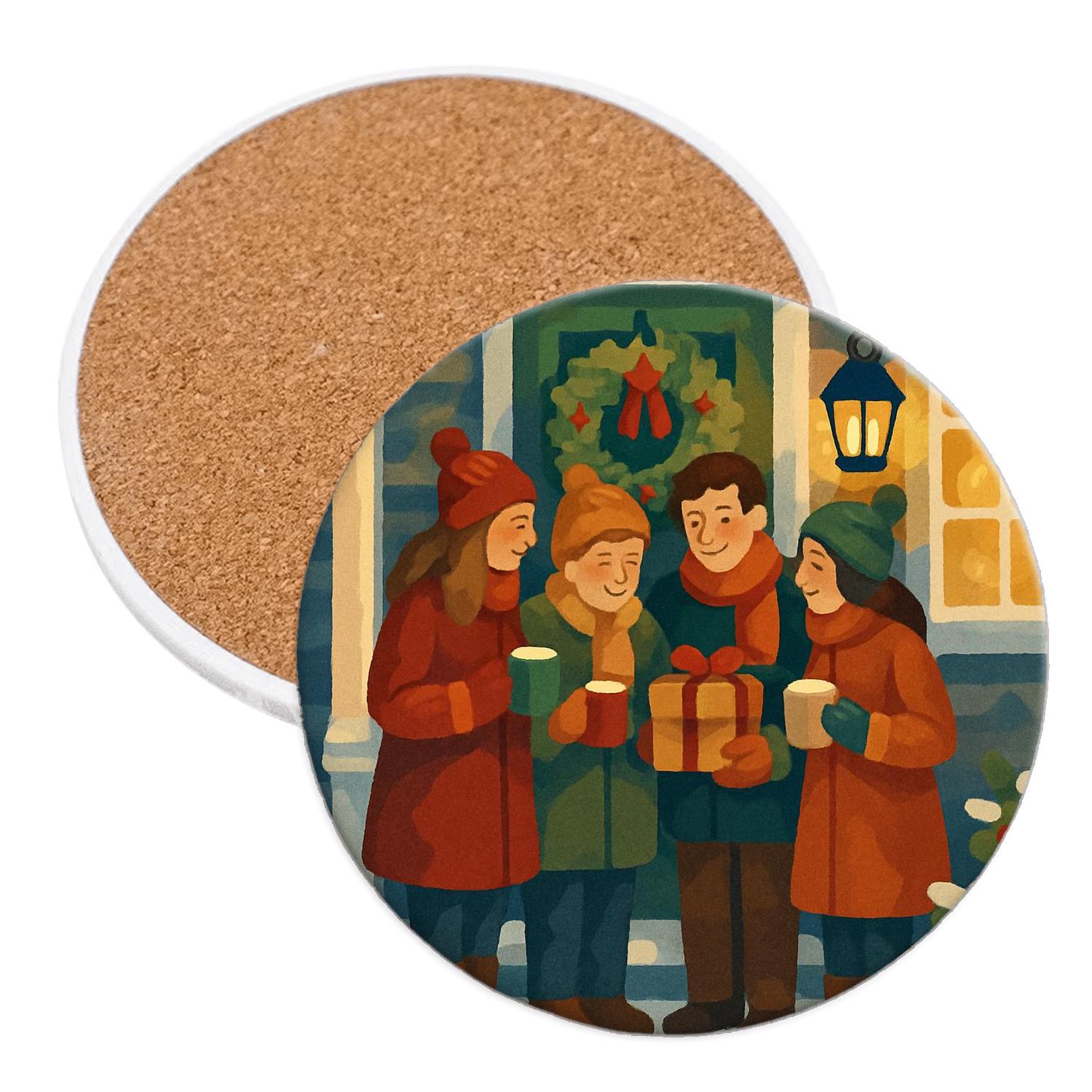 Holly Wreath Welcome absorbent drink coasters