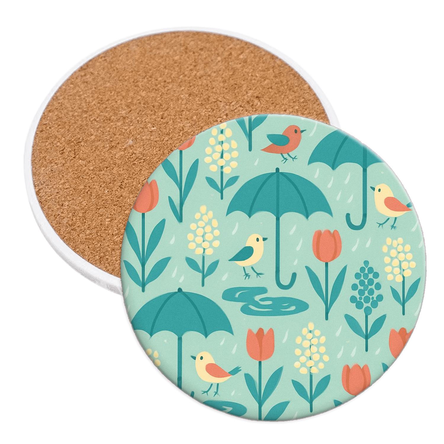 Spring Rain Garden Parade wooden table coasters