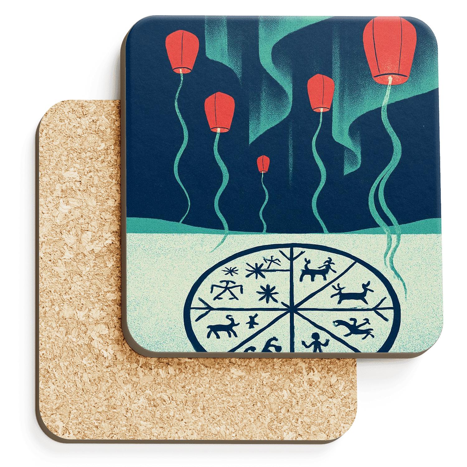 Aurora Drum Lanterns Arctic Fusion Festival decorative beverage coasters