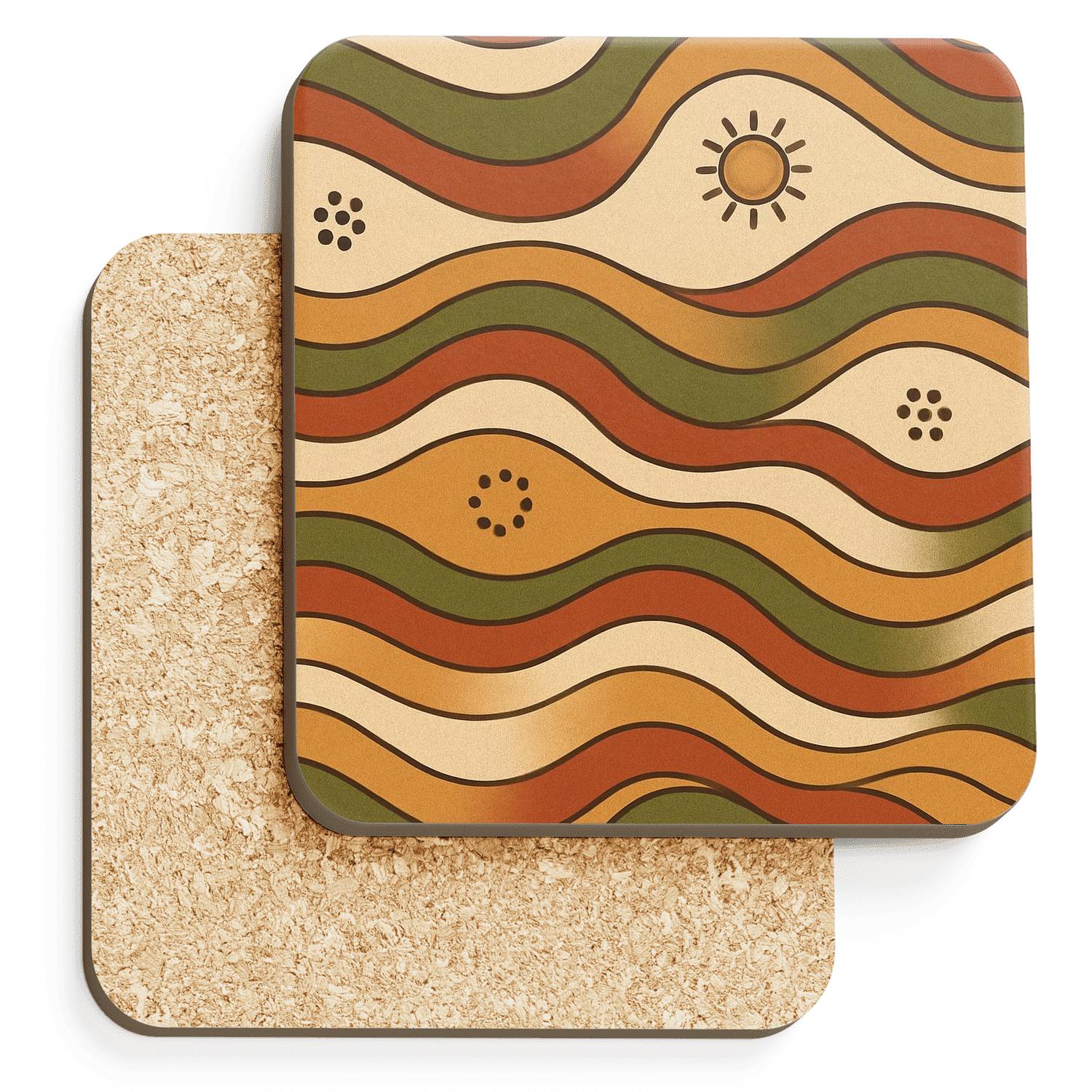 Sunken Lounge Wave Lines cork coaster sets