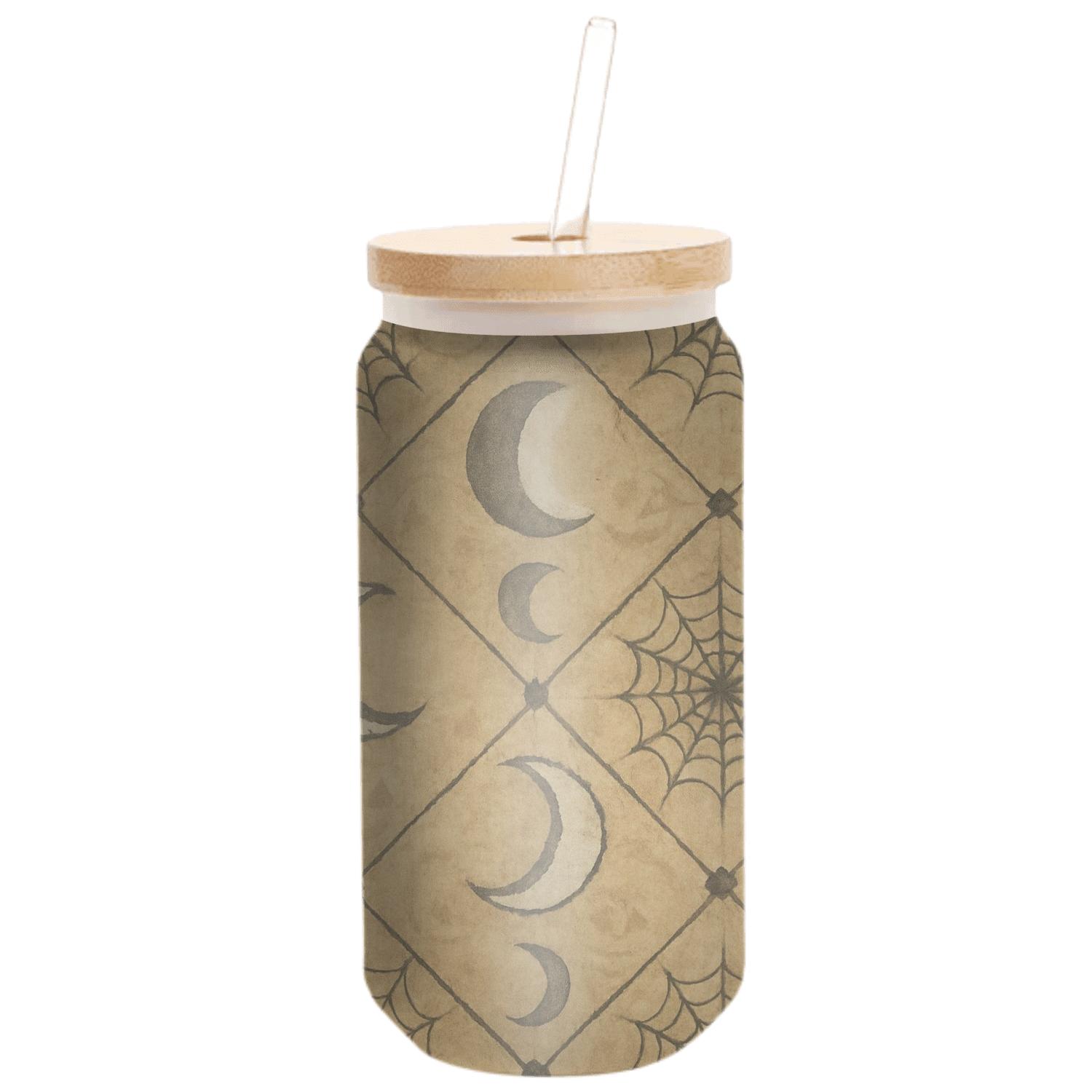Sepia Parchment Moon Phase Cobweb Lattice artisan blown glass drinkware