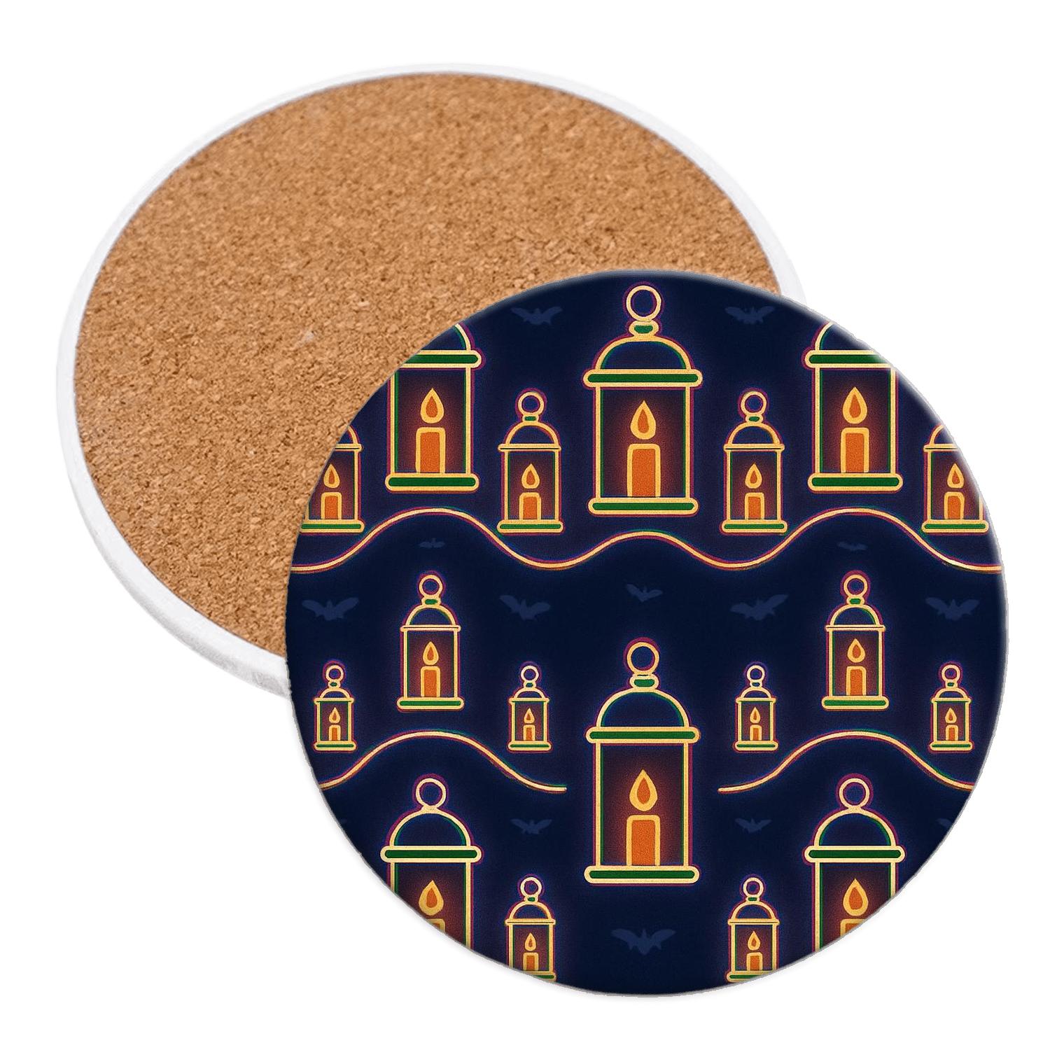 Neon Lantern Carnival Wave On Deep Navy Night custom engraved coasters