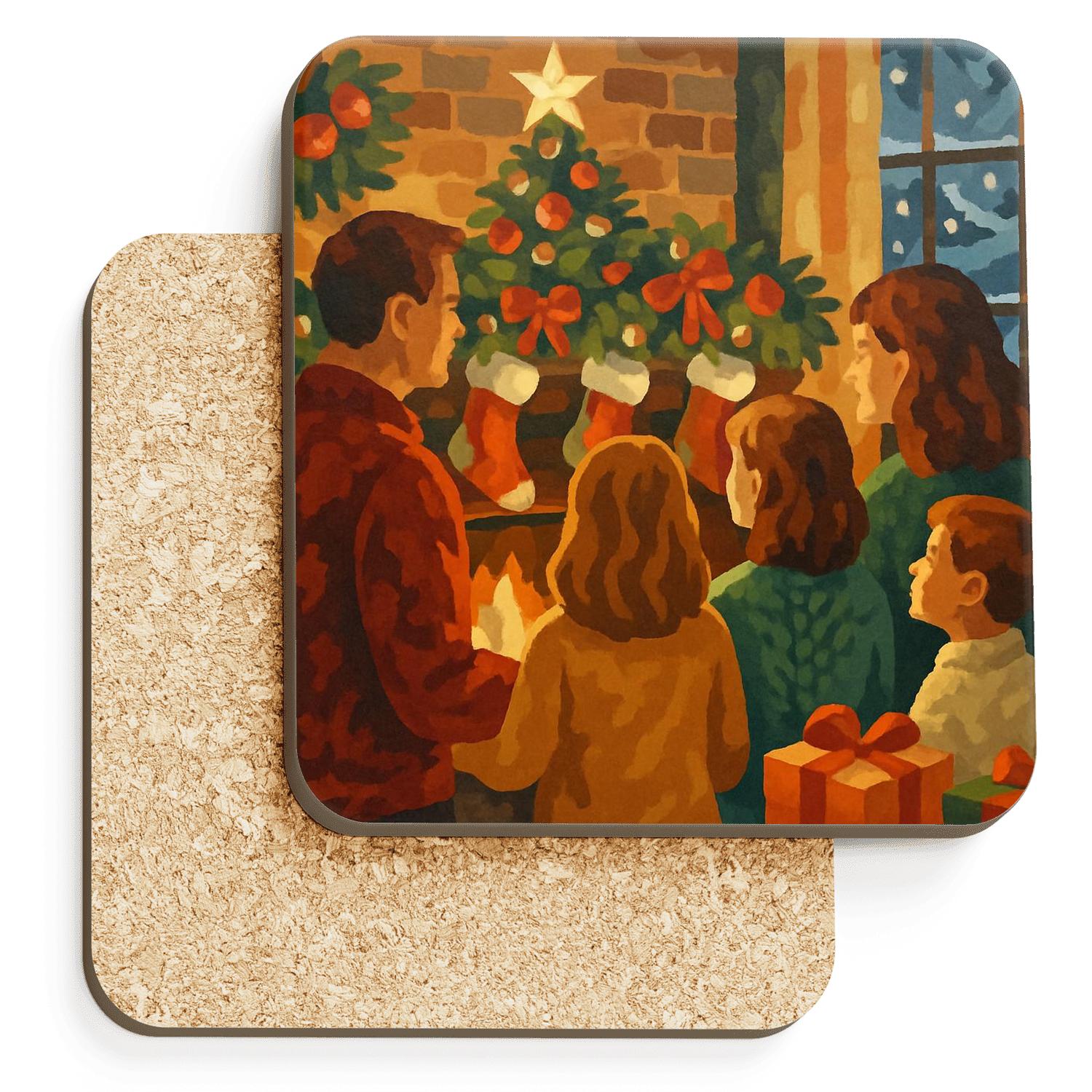 Garlanded Mantle Gathering personalized drink coasters