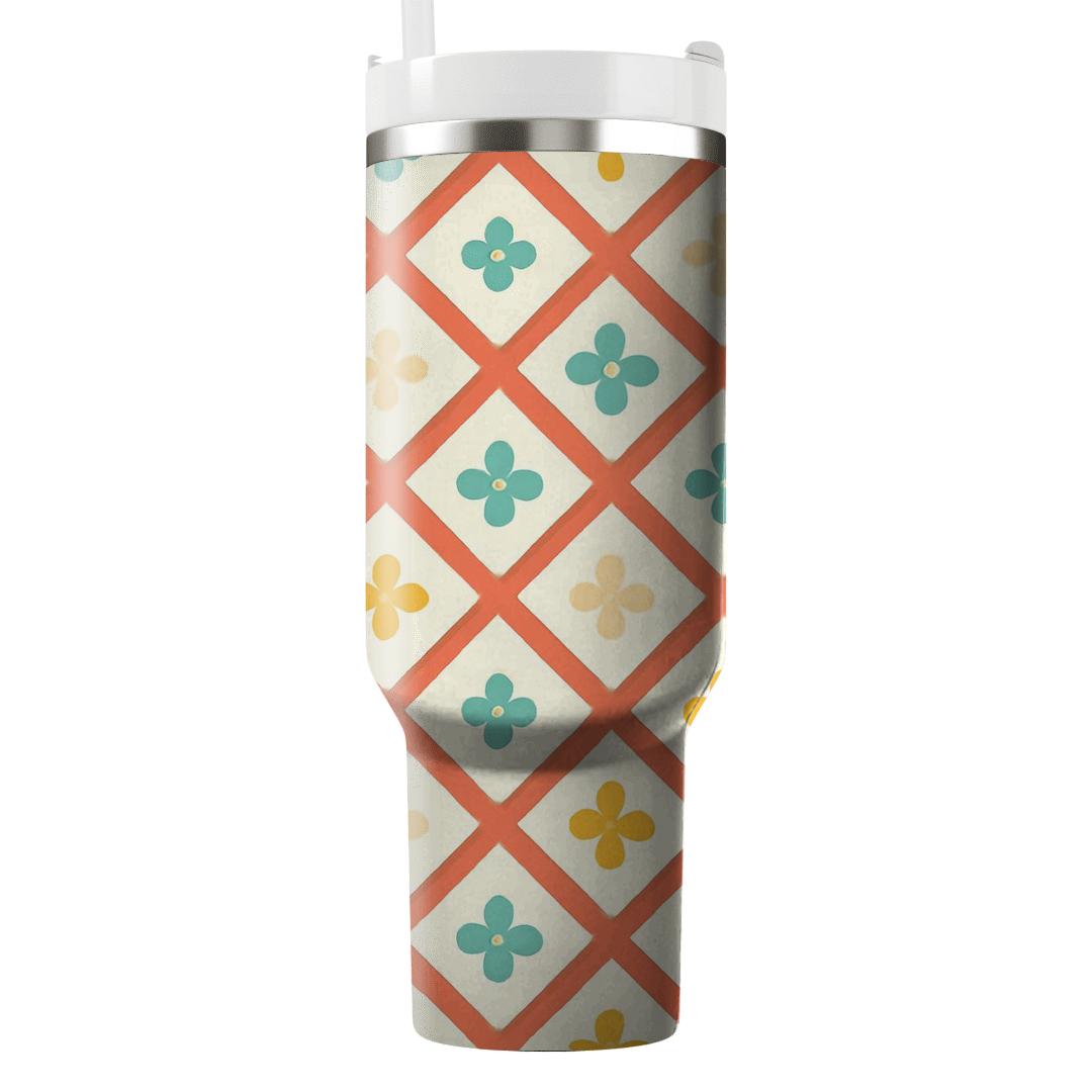 Citrus Lattice Petal Mosaic tumblers with lids