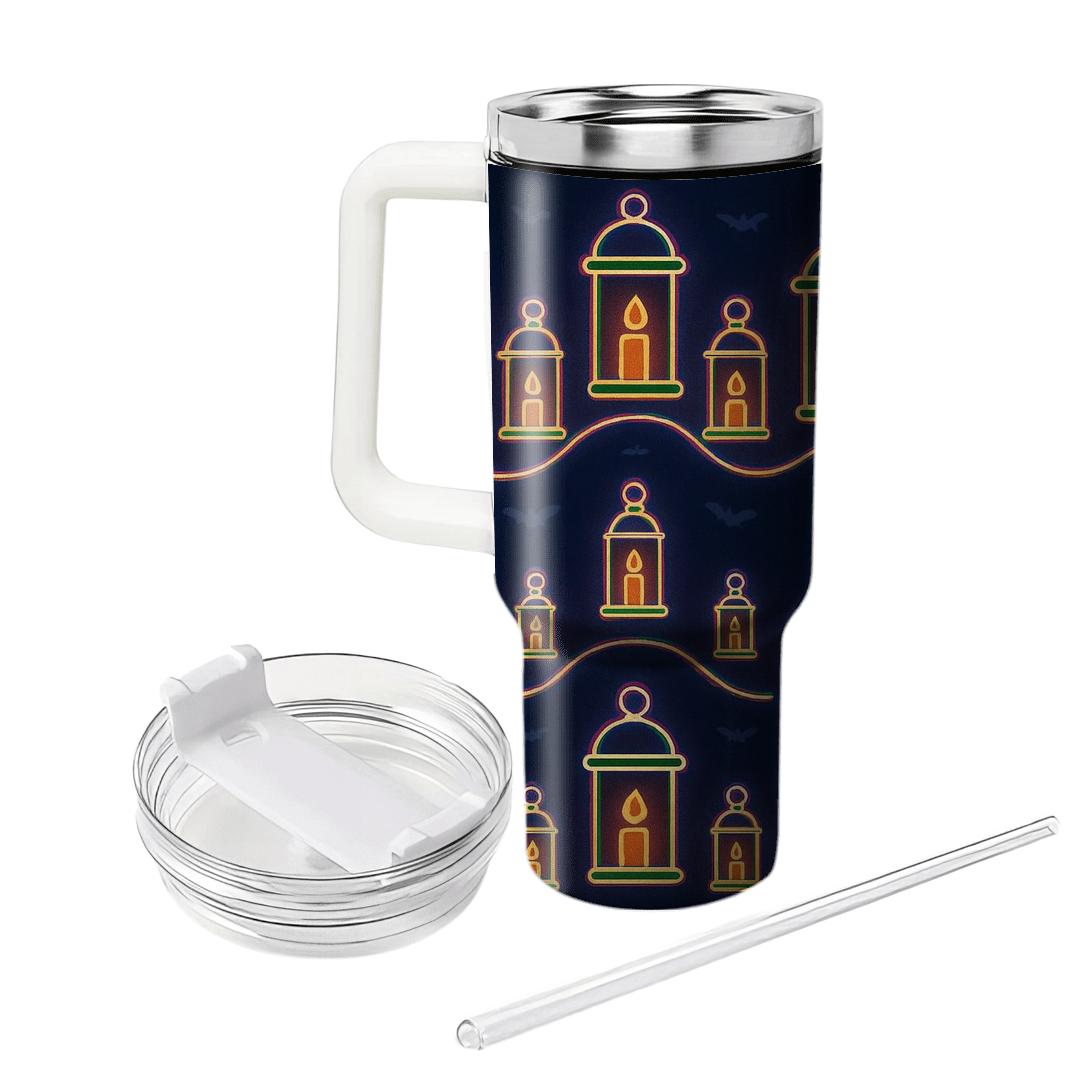 Neon Lantern Carnival Wave On Deep Navy Night custom tumblers
