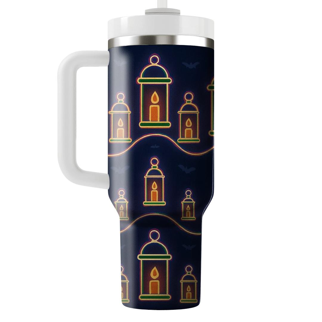 Neon Lantern Carnival Wave On Deep Navy Night custom tumblers