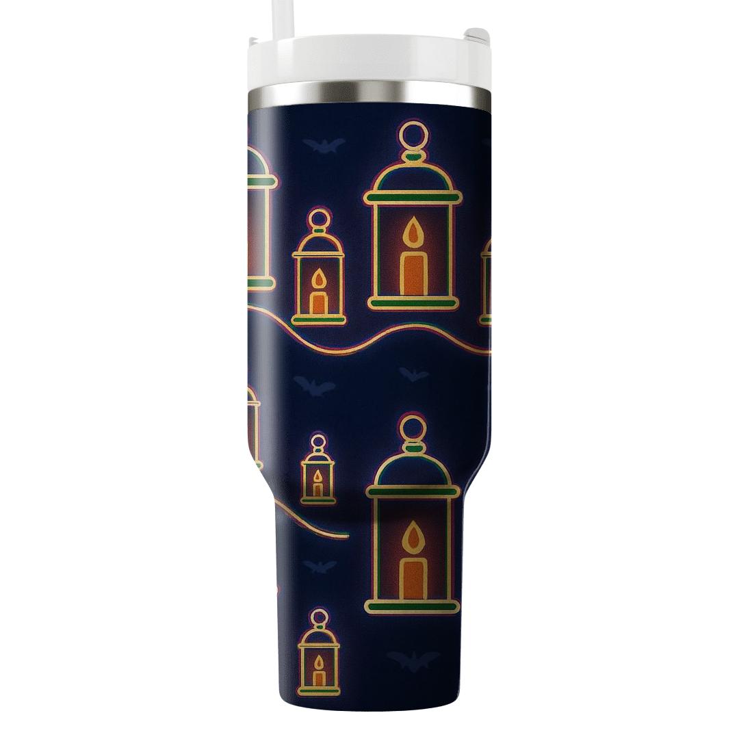 Neon Lantern Carnival Wave On Deep Navy Night custom tumblers