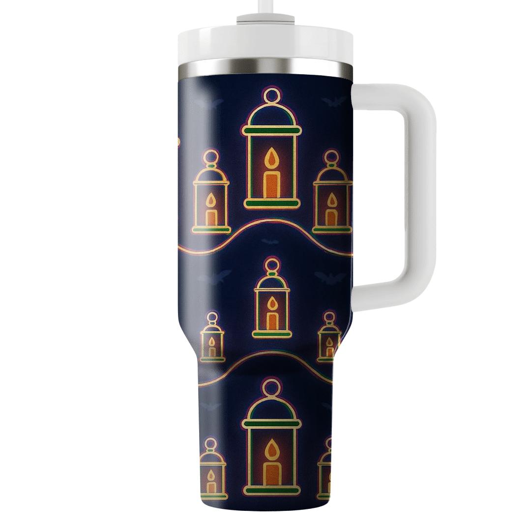 Neon Lantern Carnival Wave On Deep Navy Night custom tumblers