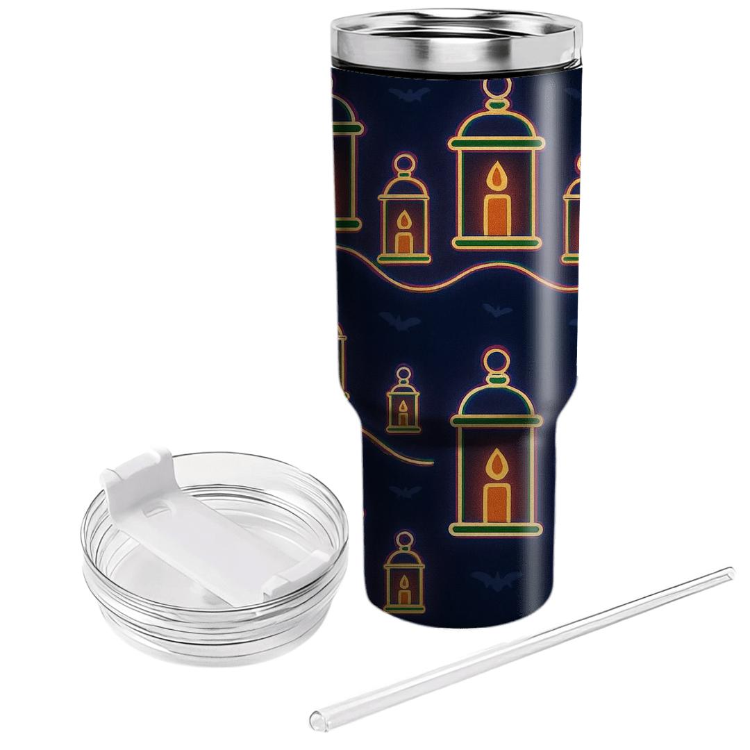 Neon Lantern Carnival Wave On Deep Navy Night custom tumblers