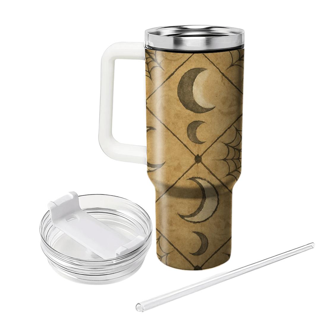 Sepia Parchment Moon Phase Cobweb Lattice tumbler cups