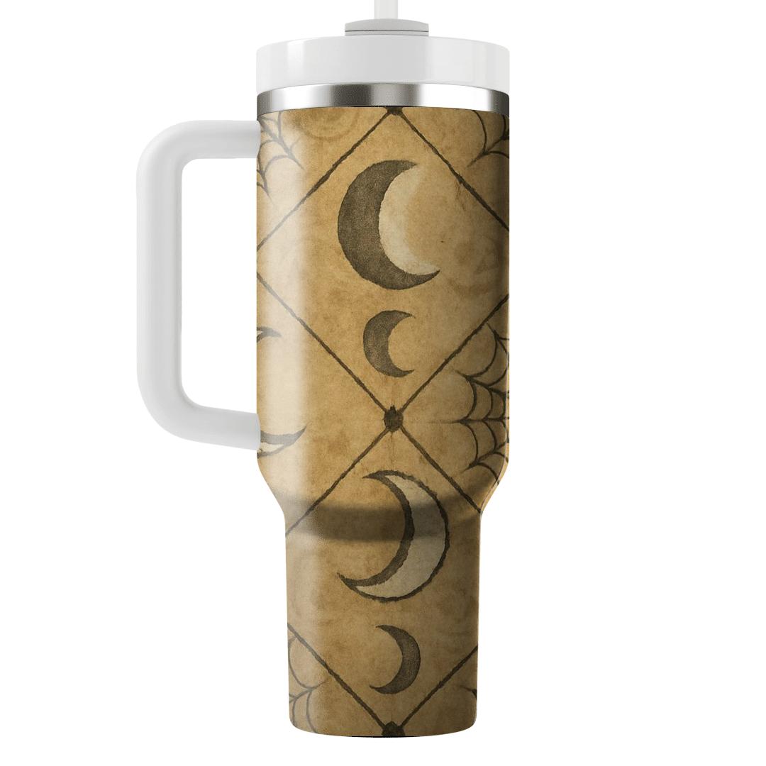 Sepia Parchment Moon Phase Cobweb Lattice tumbler cups