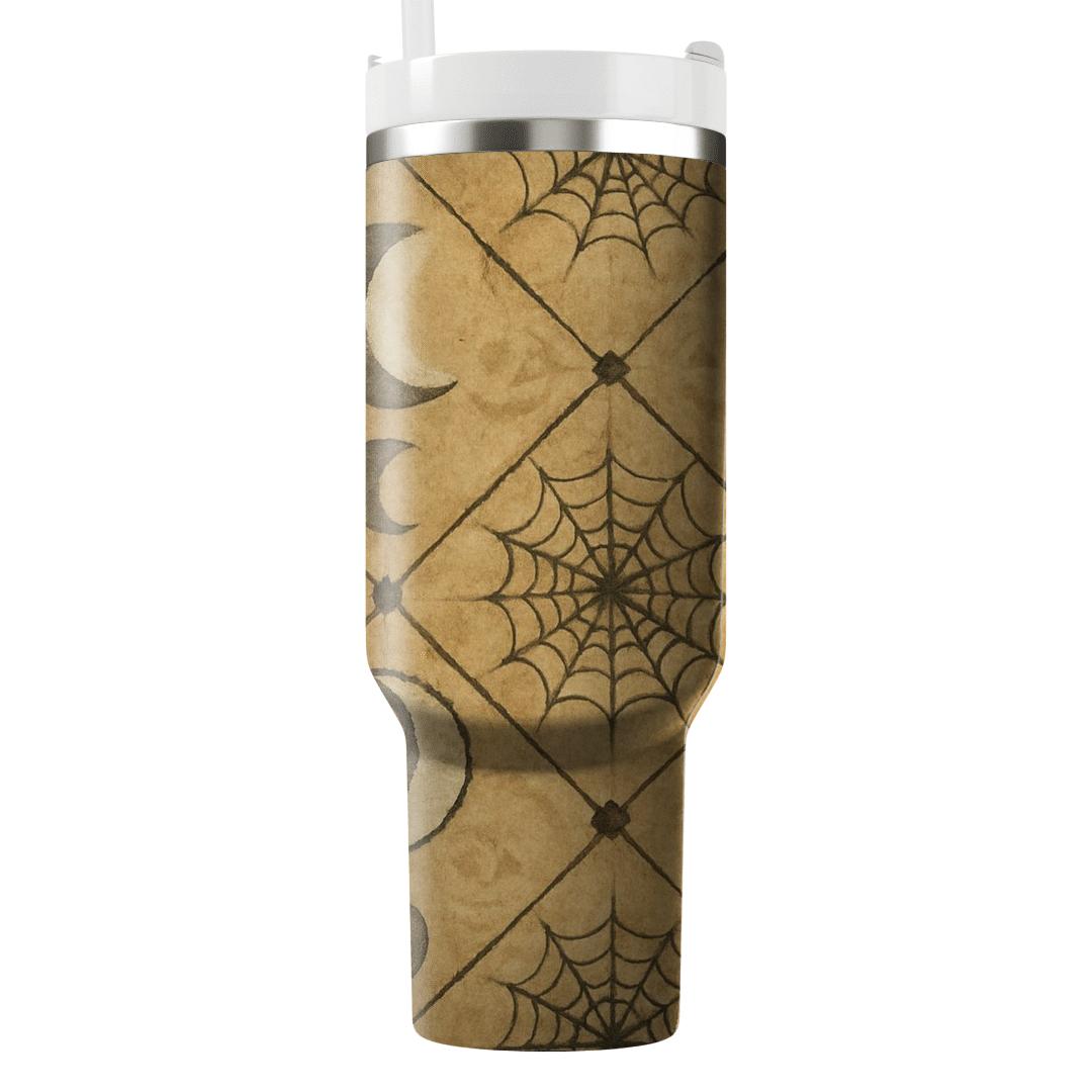 Sepia Parchment Moon Phase Cobweb Lattice tumbler cups
