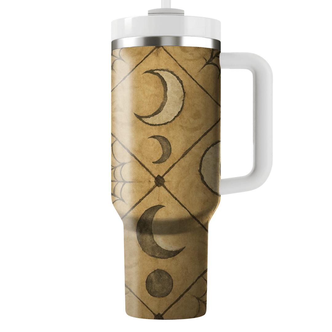 Sepia Parchment Moon Phase Cobweb Lattice tumbler cups