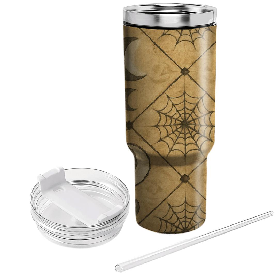 Sepia Parchment Moon Phase Cobweb Lattice tumbler cups