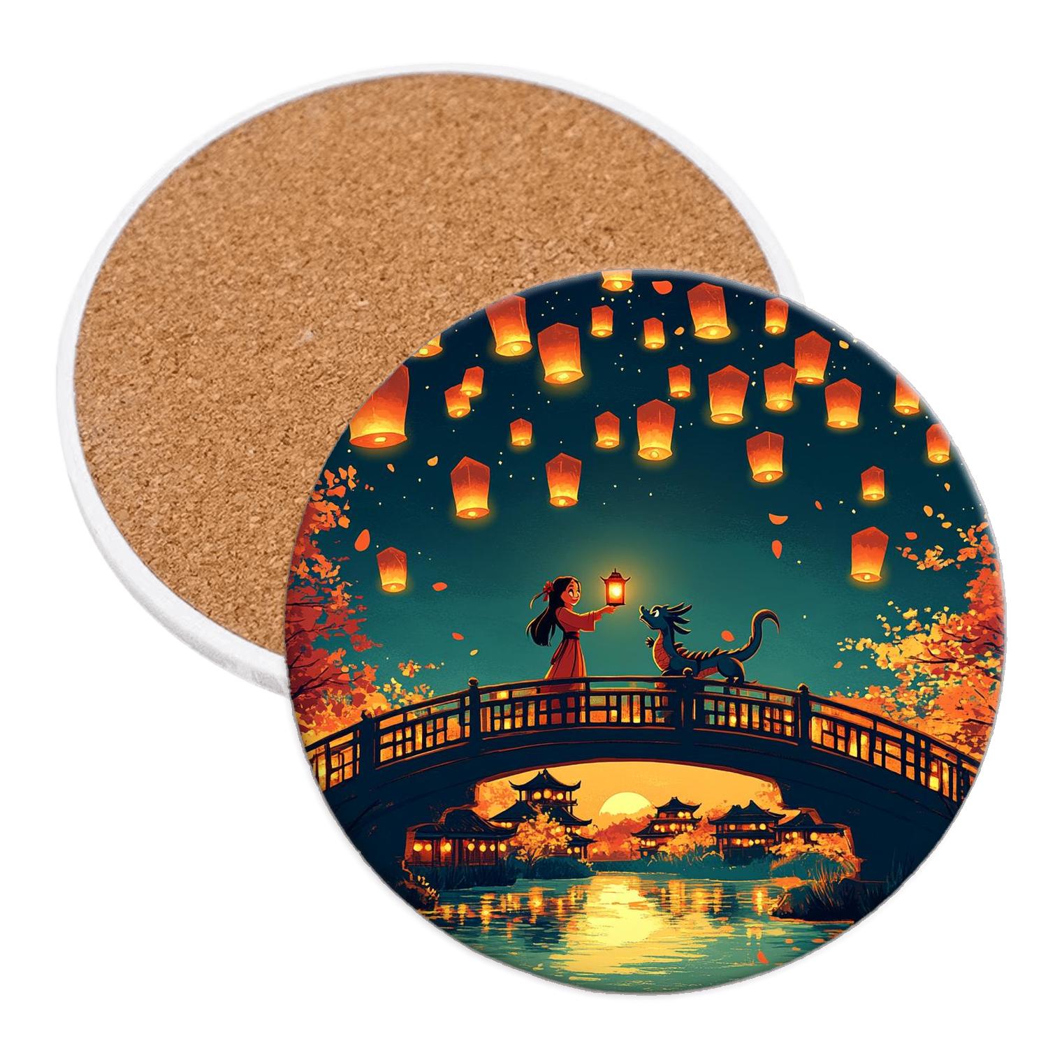 Mulan And Mushu Lantern Sky Parade Disney Inspired personalized drink coasters