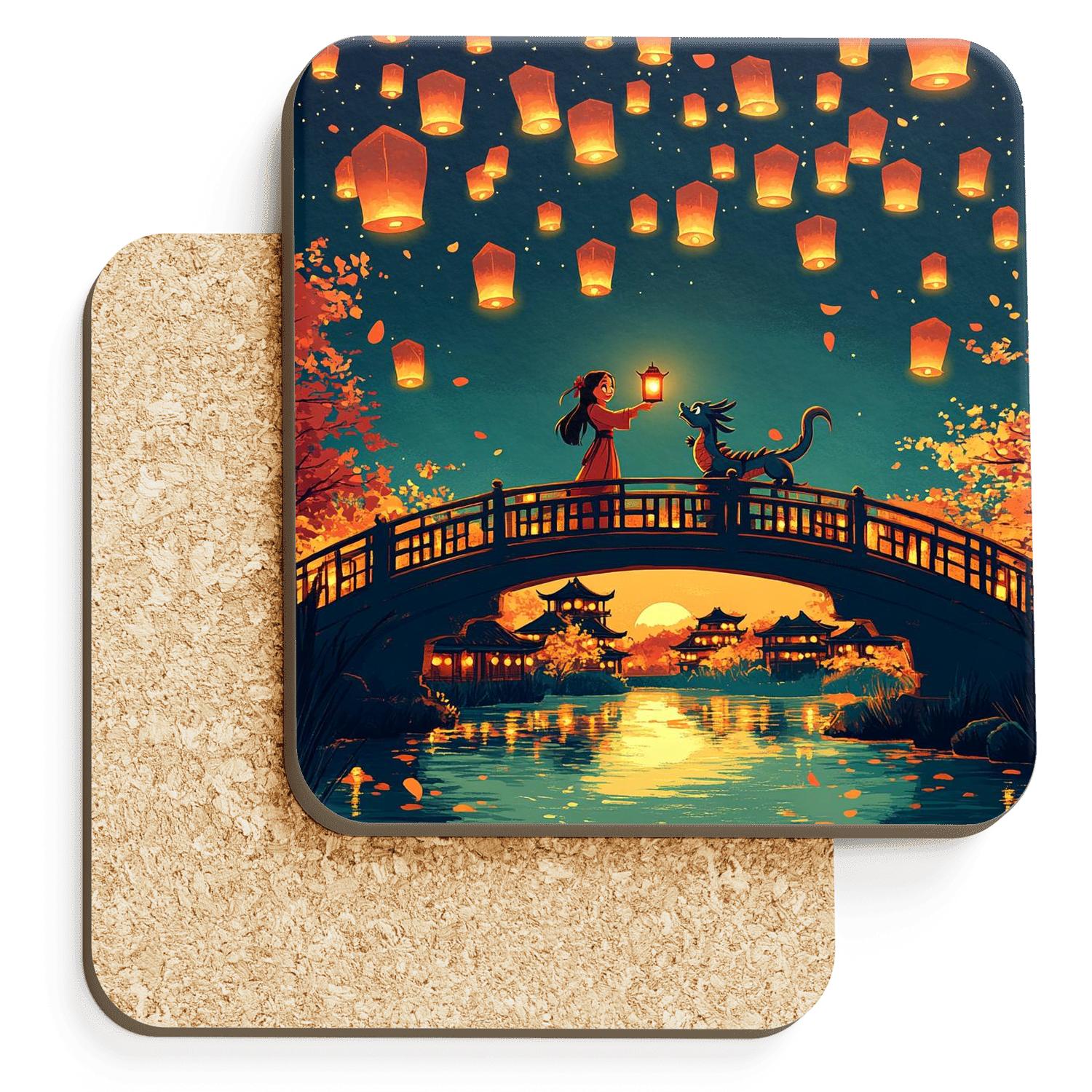 Mulan And Mushu Lantern Sky Parade Disney Inspired custom engraved coasters