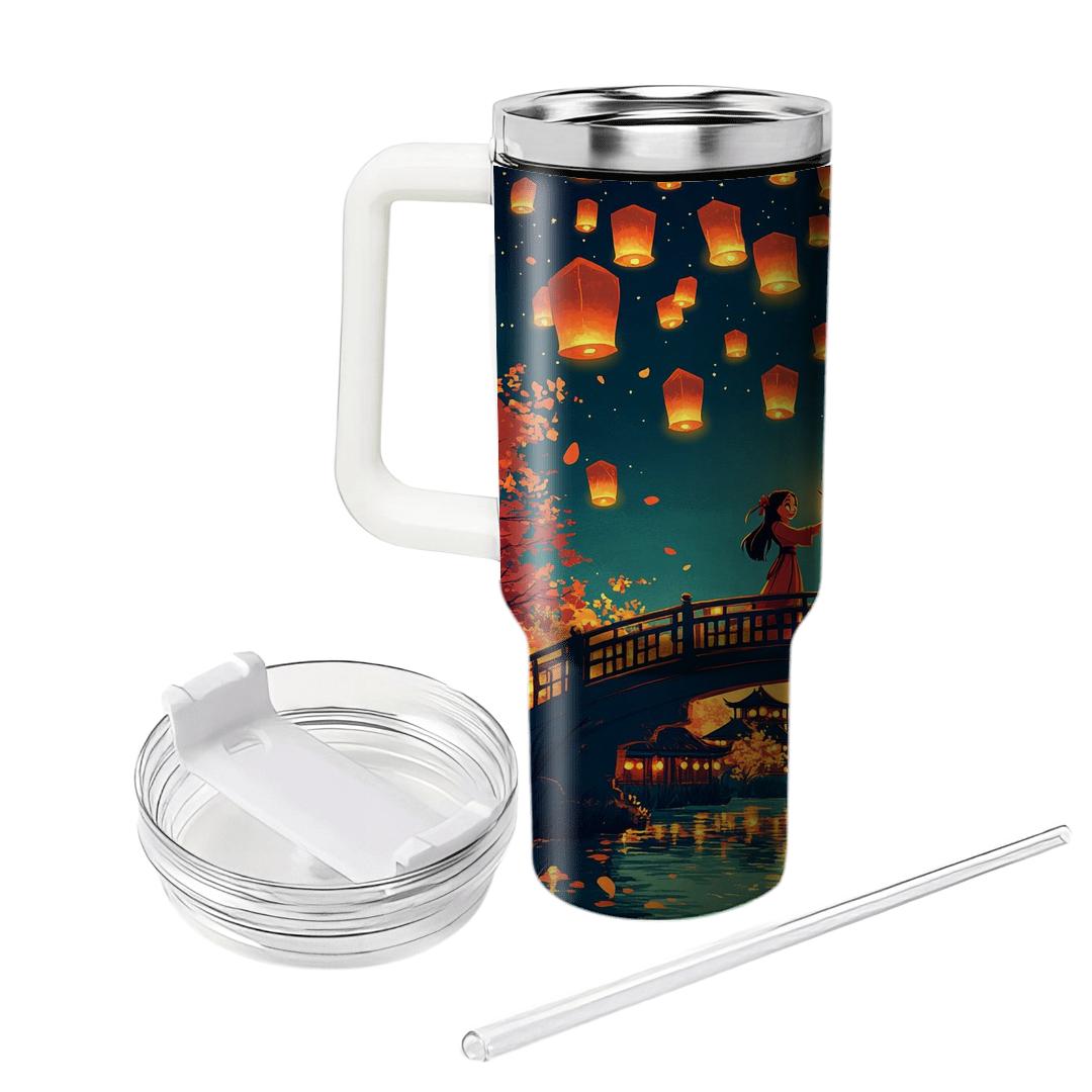 Mulan And Mushu Lantern Sky Parade Disney Inspired tumblers with lids