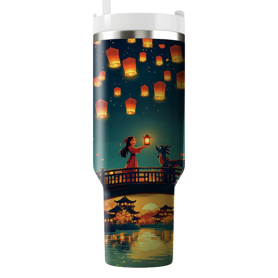 Mulan And Mushu Lantern Sky Parade Disney Inspired tumblers with lids