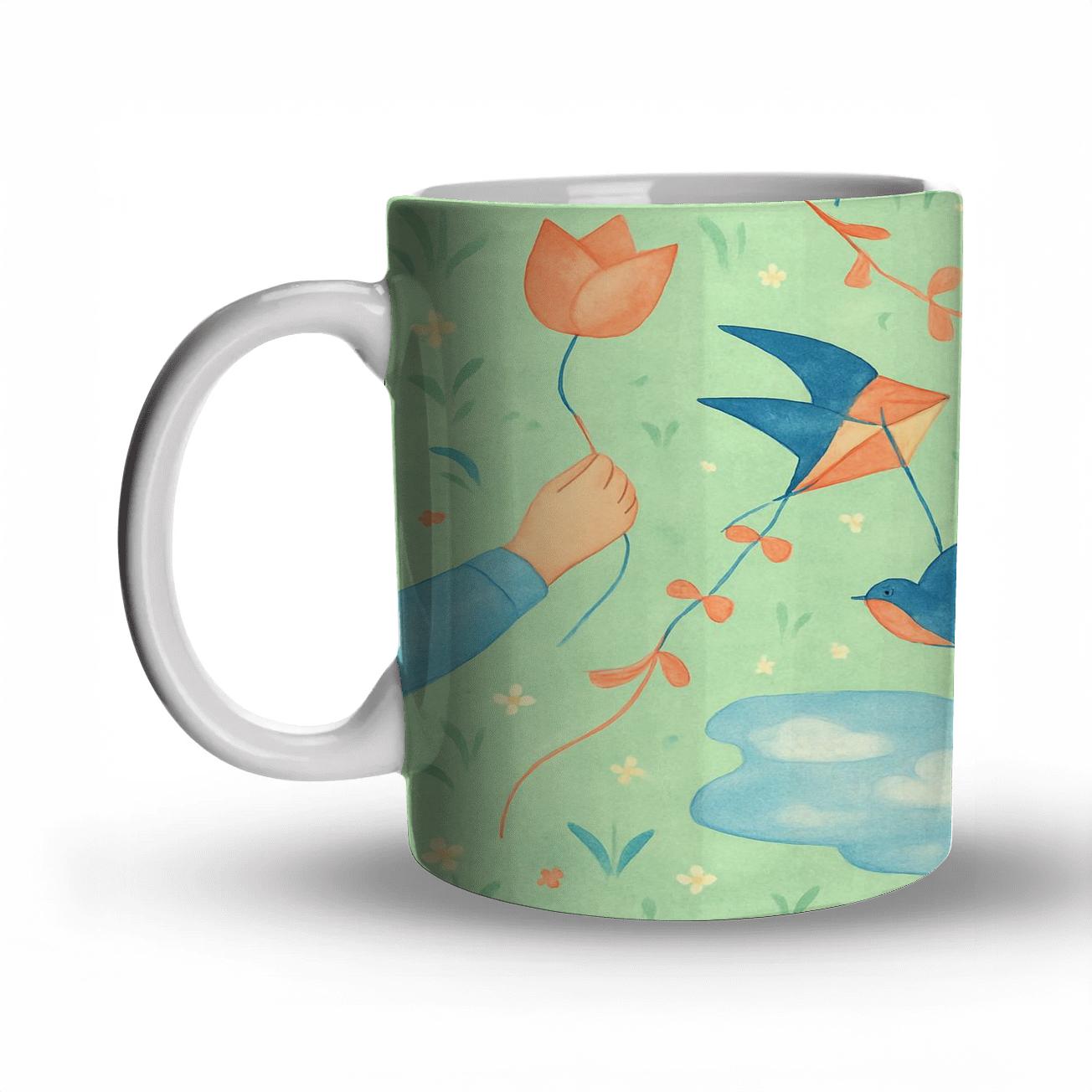Spring Rain Kite Parade travel mugs with handles