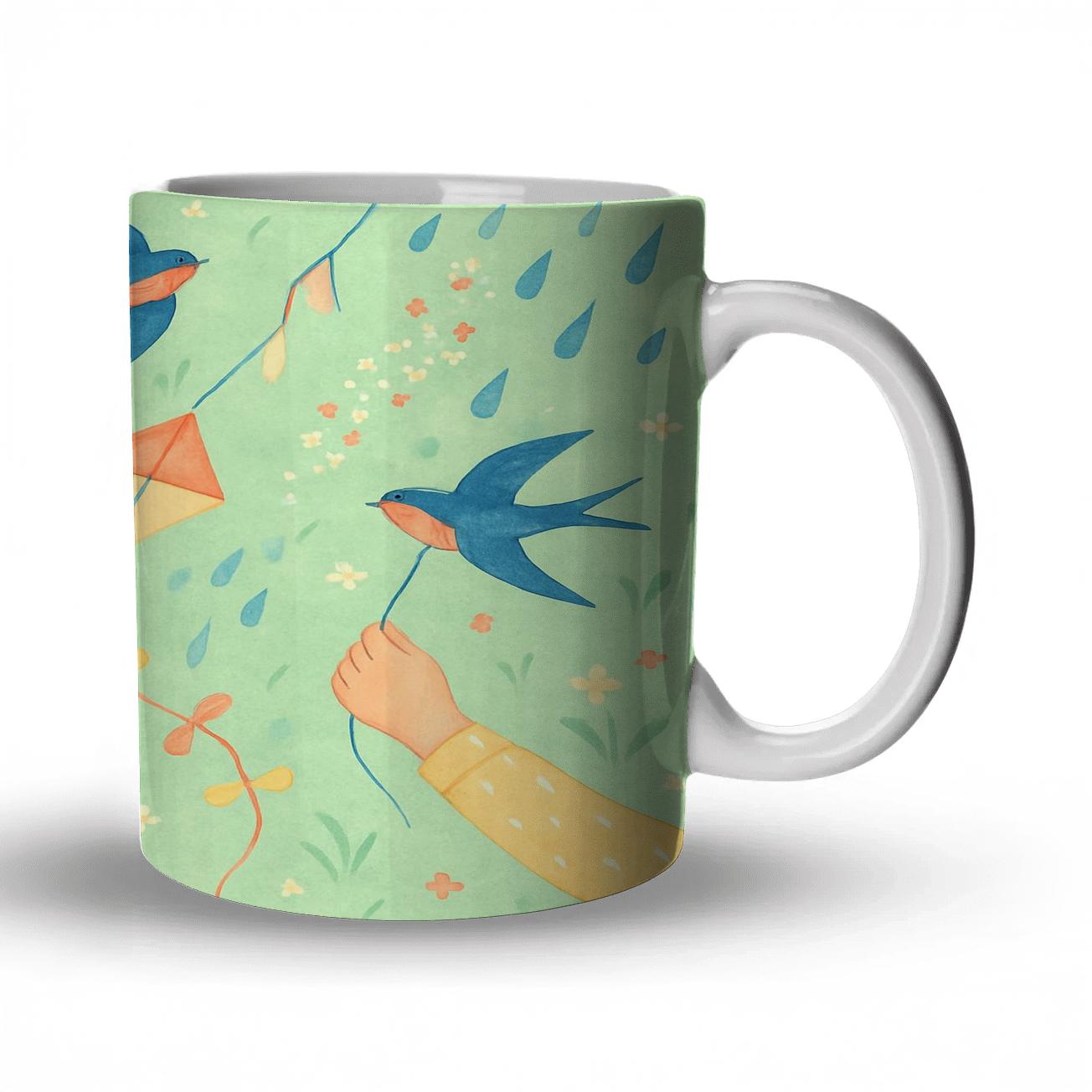 Spring Rain Kite Parade travel mugs with handles