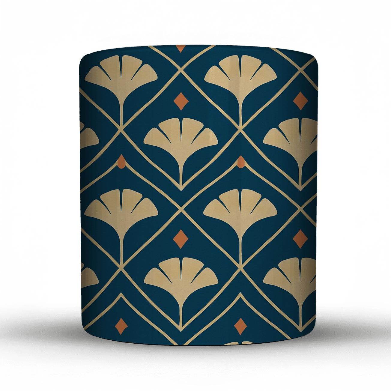 Ginkgo Fan Lattice In Ink Blue And Sand personalized mugs