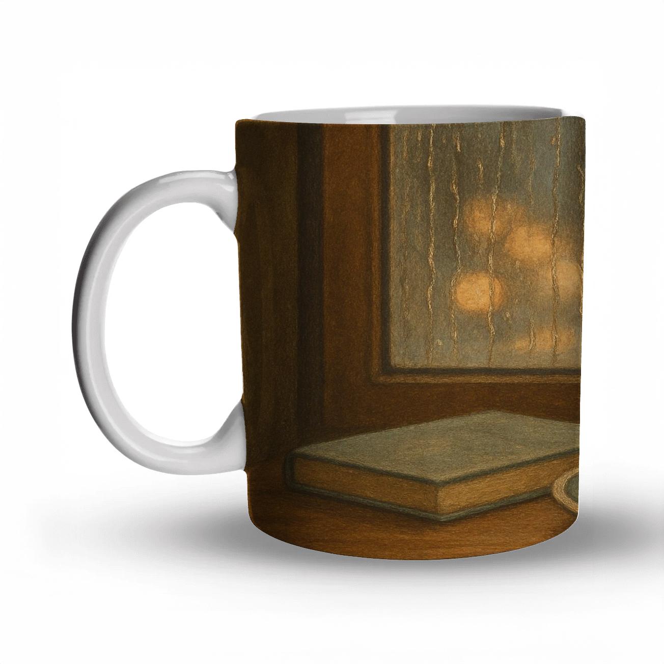 Rainy Window Cappuccino Quiet custom printed mugs