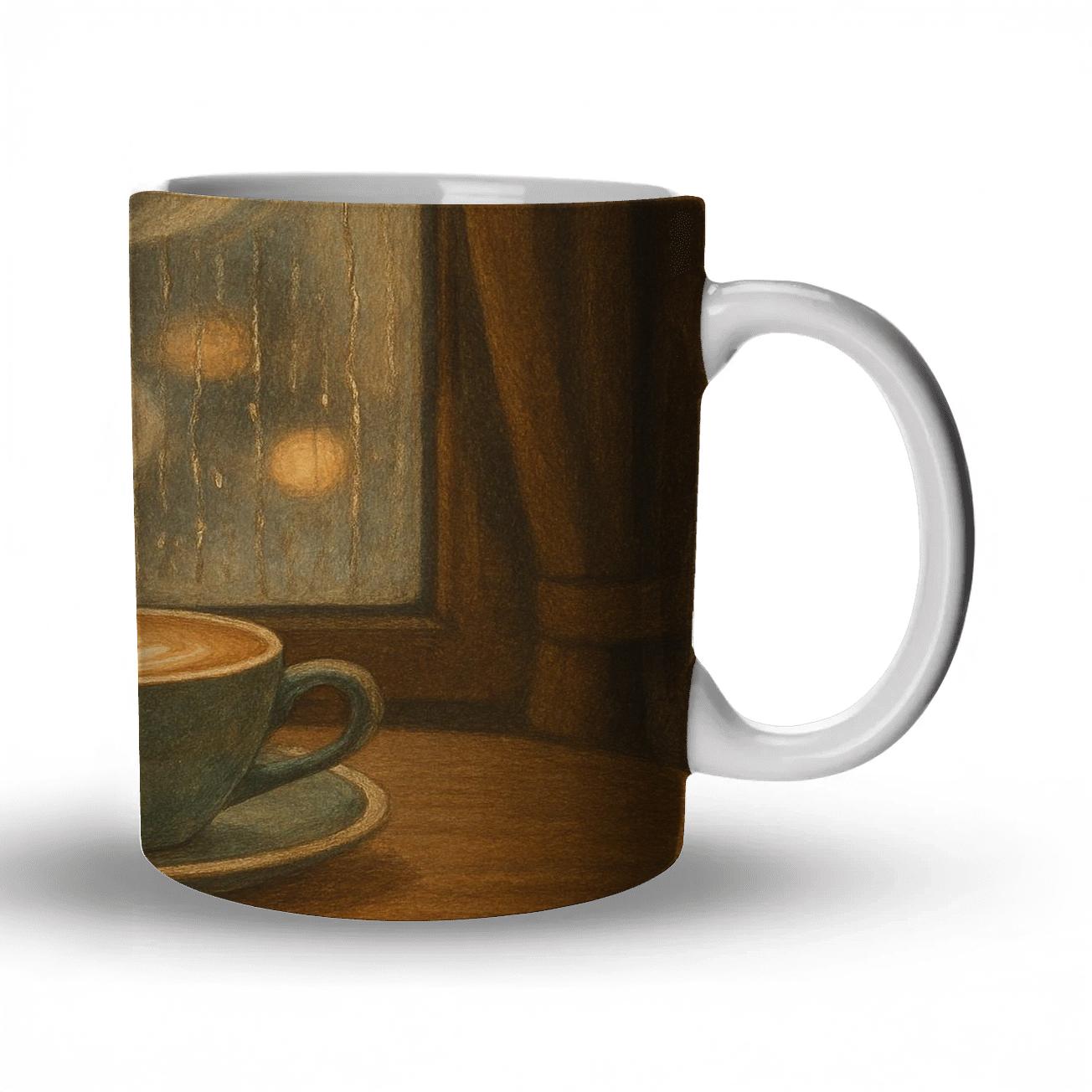 Rainy Window Cappuccino Quiet custom printed mugs