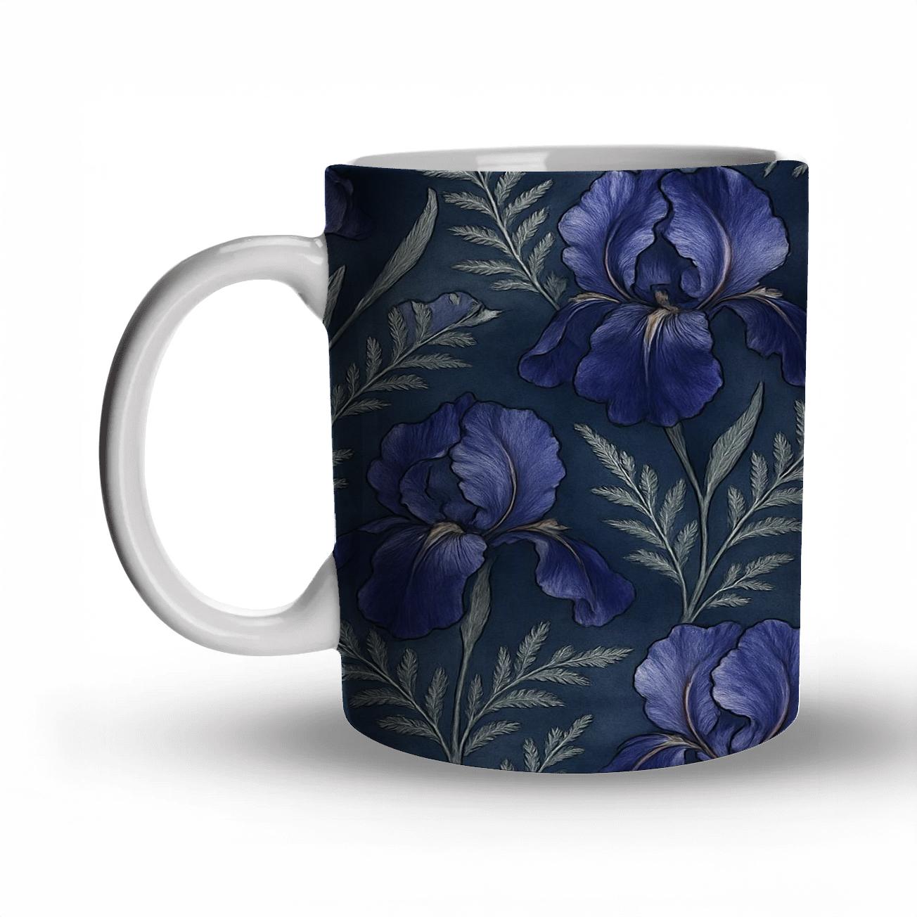 Moonlit Iris And Silver Fern Lattice ceramic coffee mugs