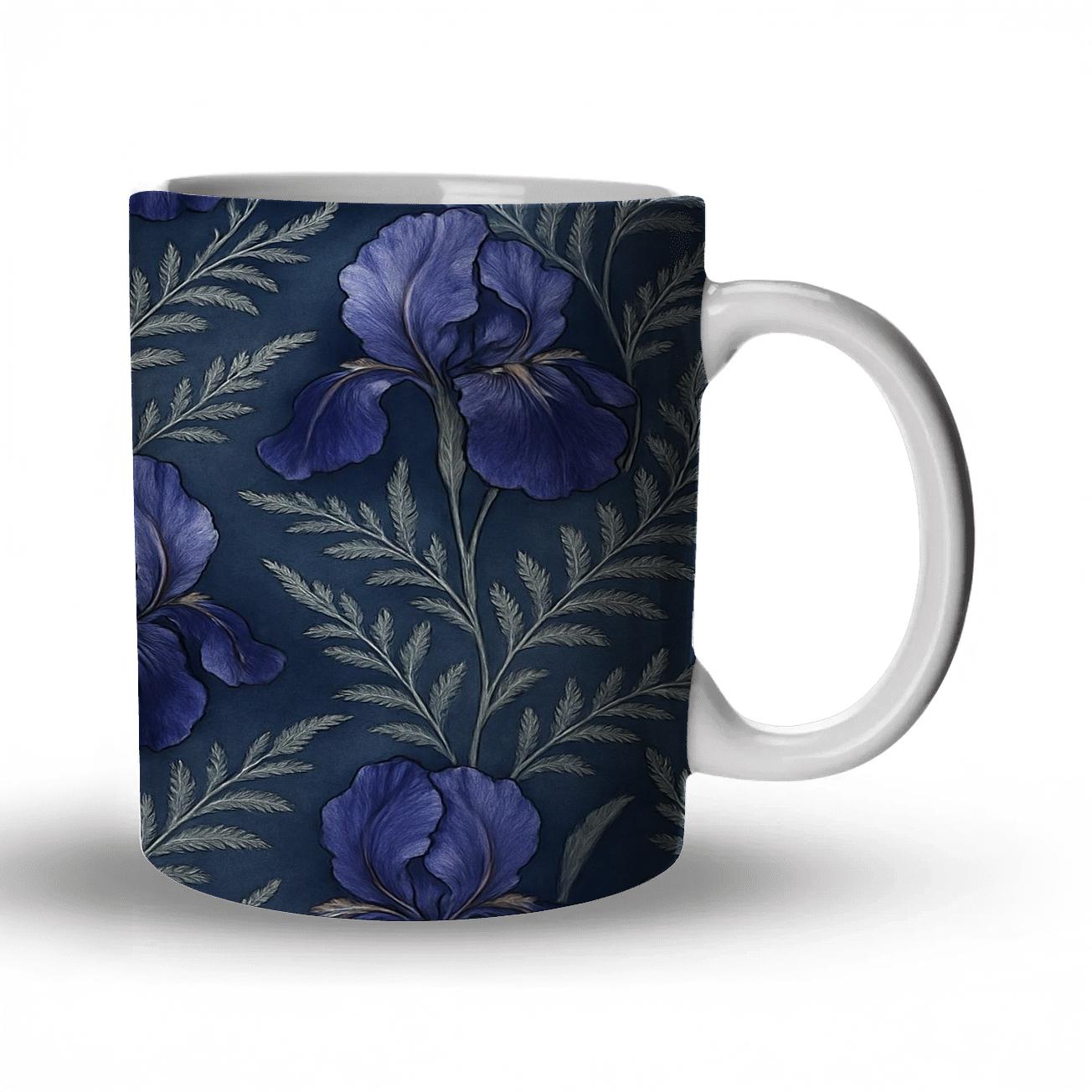 Moonlit Iris And Silver Fern Lattice ceramic coffee mugs