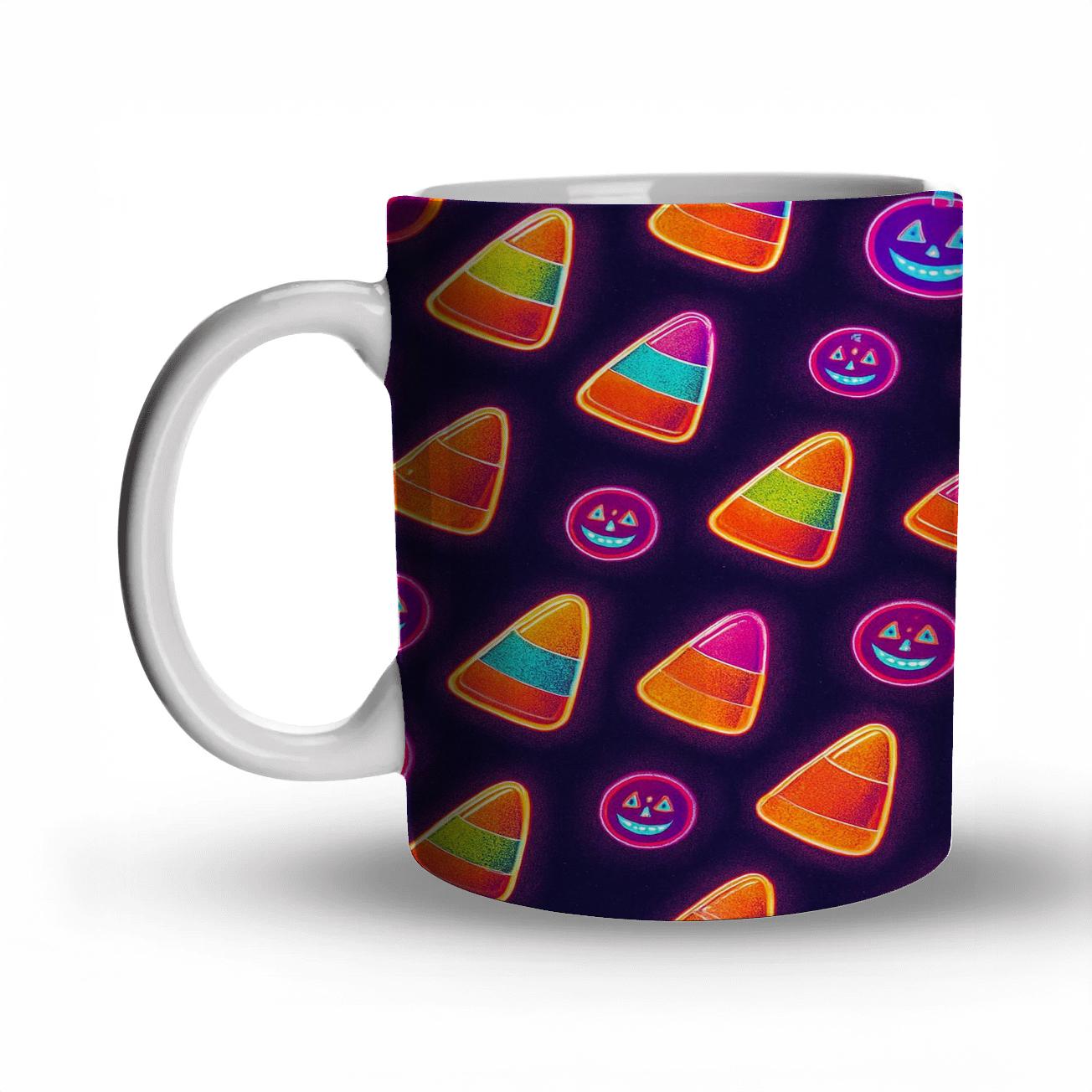 Neon Carnival Candy Corn Diagonal Array travel mugs with handles