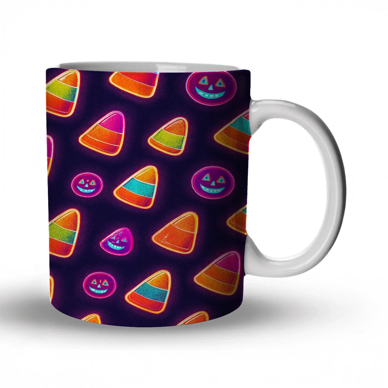 Neon Carnival Candy Corn Diagonal Array travel mugs with handles