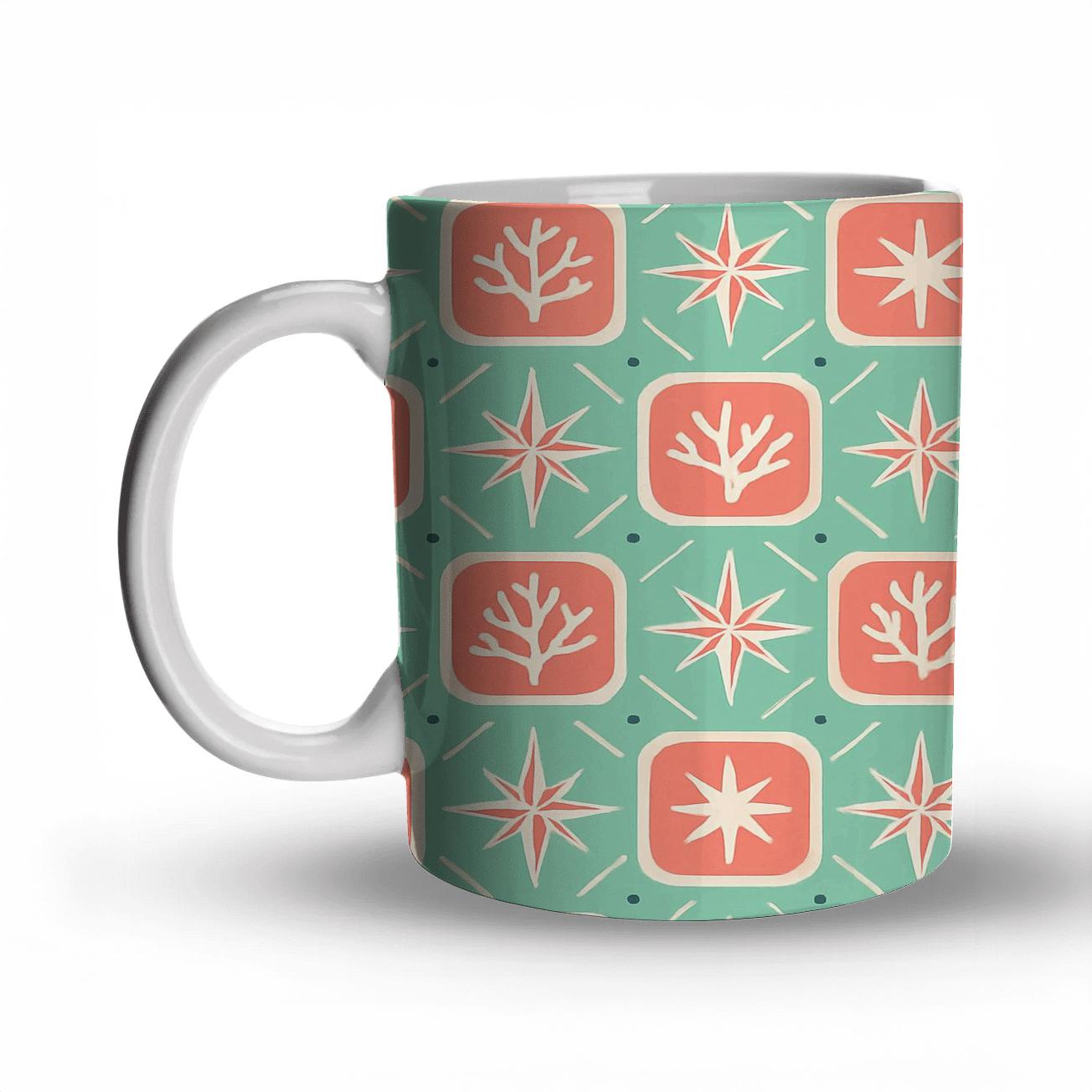 Coral Compass Mosaic In Mint And Coral decorative mug sets