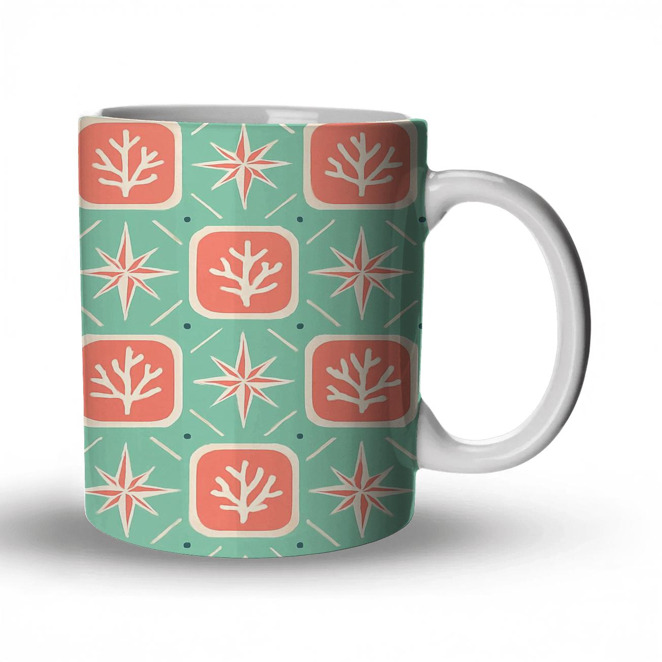 Coral Compass Mosaic In Mint And Coral decorative mug sets