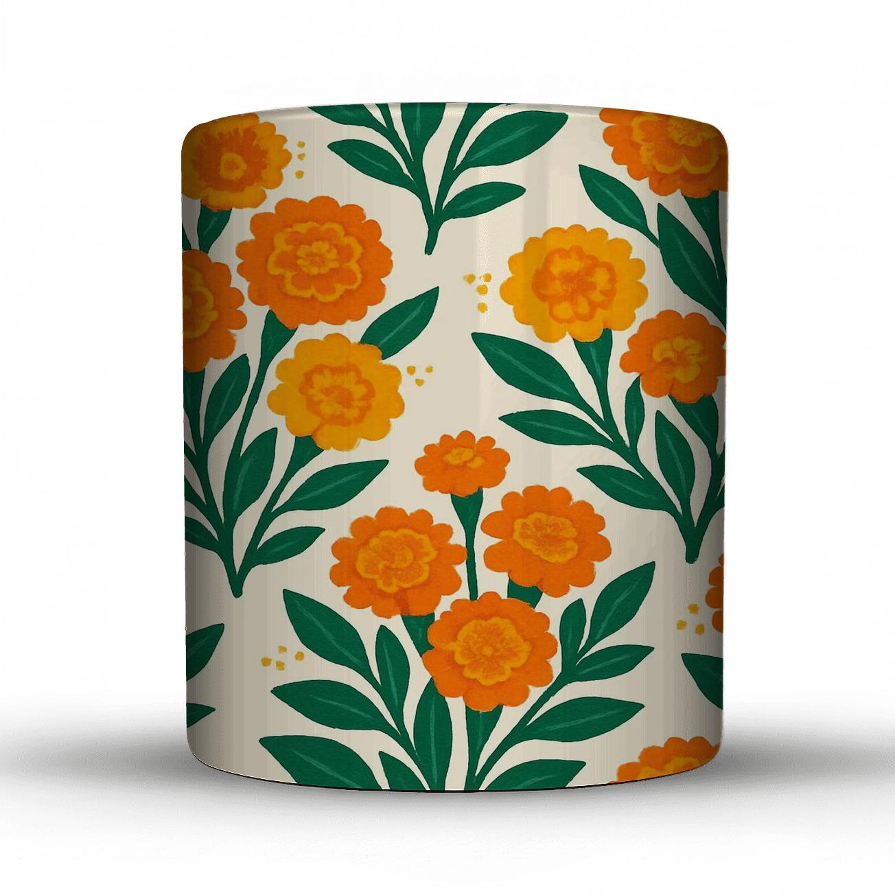 Citrus Marigold Folk Bouquet novelty coffee mugs