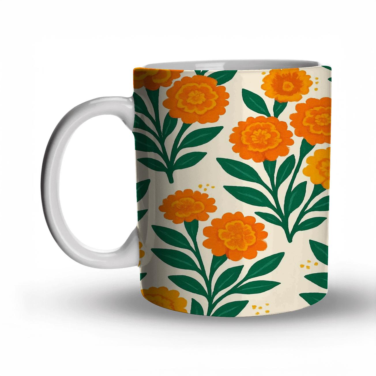 Citrus Marigold Folk Bouquet novelty coffee mugs
