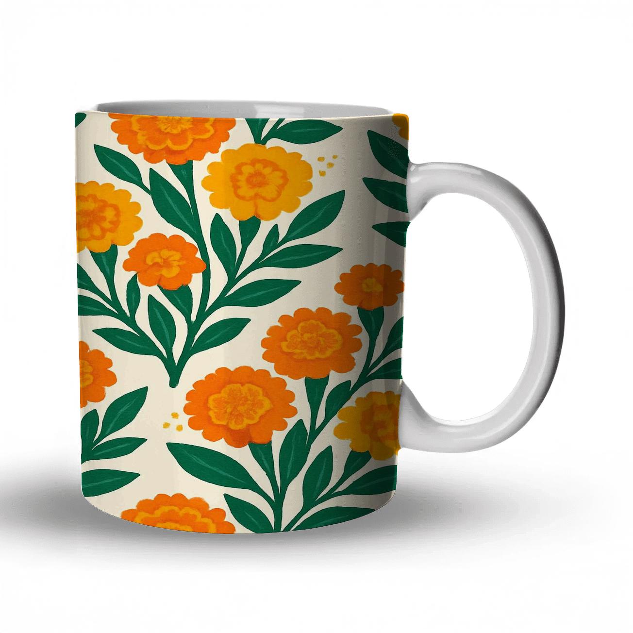 Citrus Marigold Folk Bouquet novelty coffee mugs