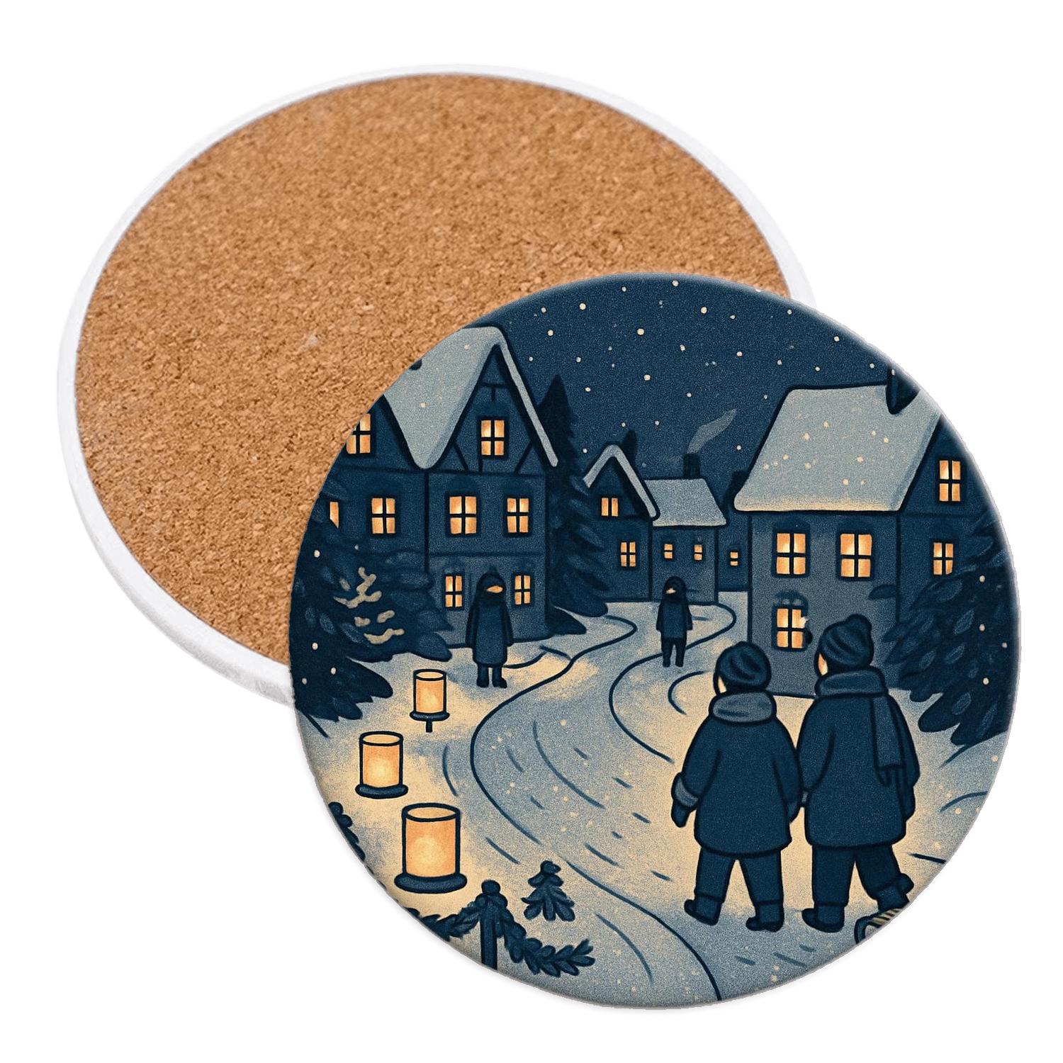 Midwinter Lantern Snow Parade decorative beverage coasters