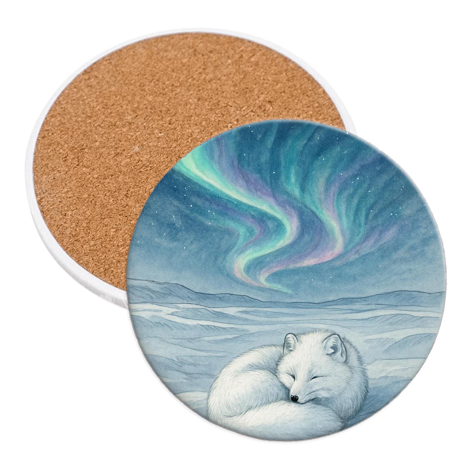 Aurora Arctic Fox Mirage absorbent drink coasters