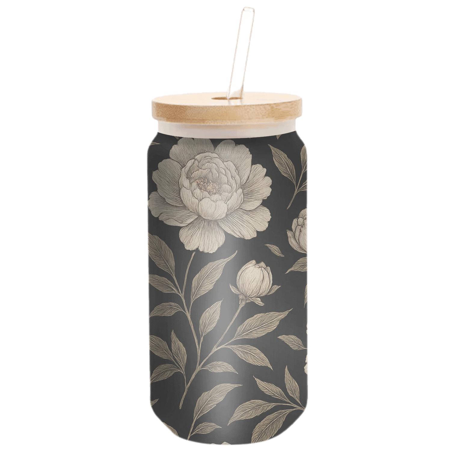 Midnight Peony Botanical Etching handcrafted glassware drinkware